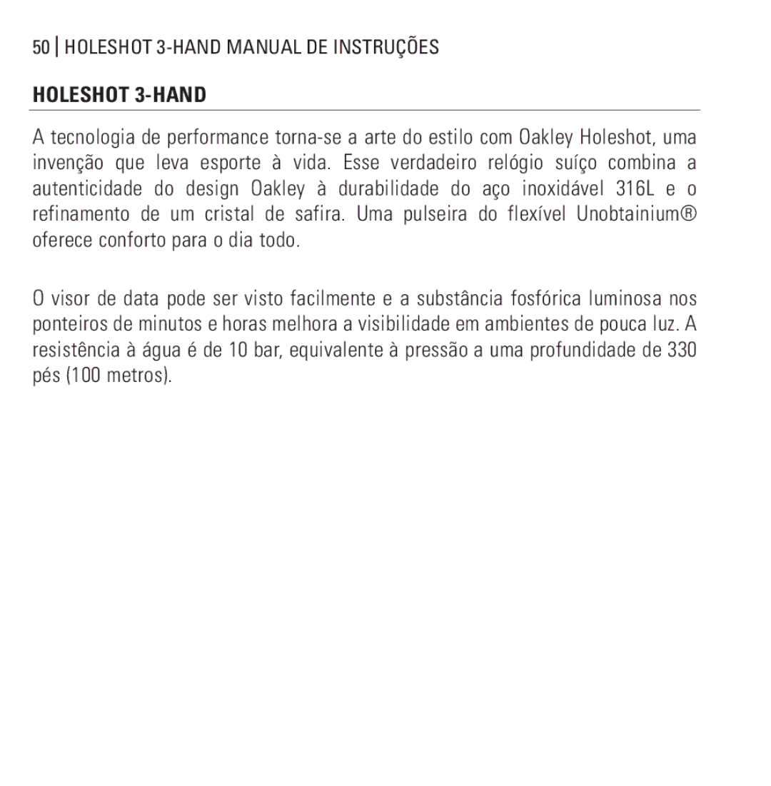 Oakley Holeshot 3 Hand manual Holeshot 3-HAND Manual DE Instruções 