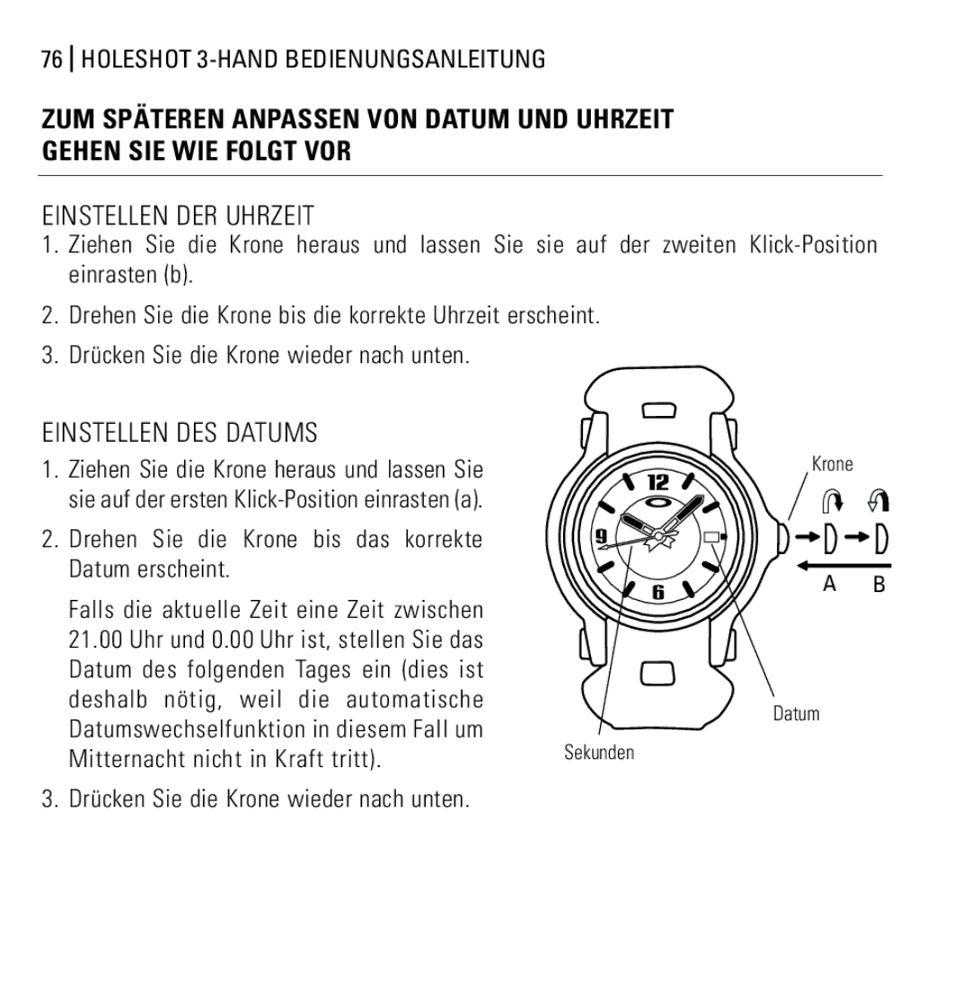 Oakley Holeshot 3 Hand manual Einstellen DES Datums 
