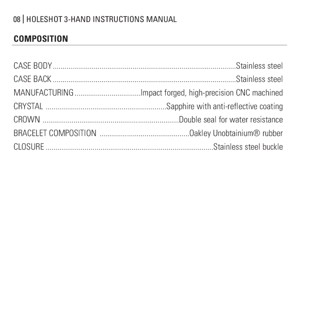 Oakley Holeshot 3 Hand manual Composition 