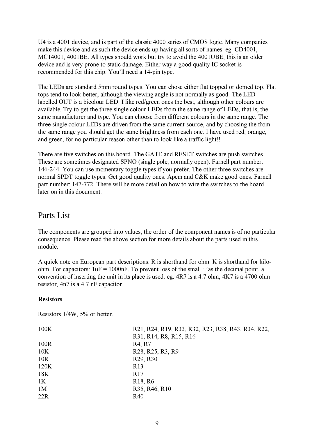 Oakley MOTM-820, OMS-820 manual Parts List, Resistors 