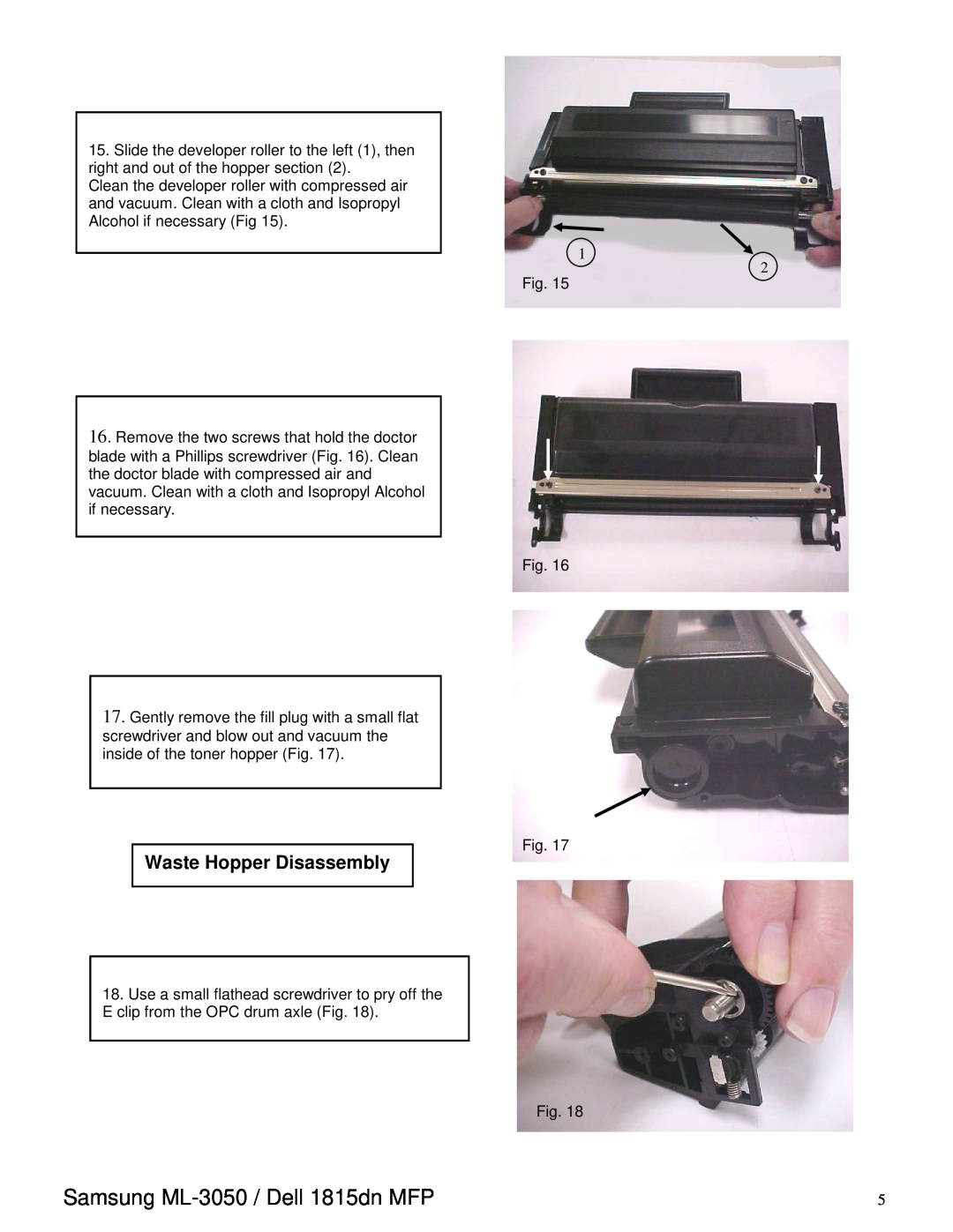 Oasis Concepts manual Waste Hopper Disassembly, Samsung ML-3050 /Dell 1815dn MFP 