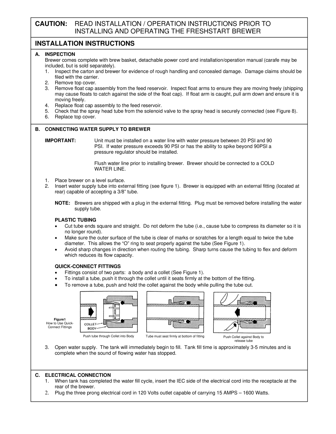 Oasis Concepts FSTB-A80, FSTB-A60C operation manual Installation Instructions 