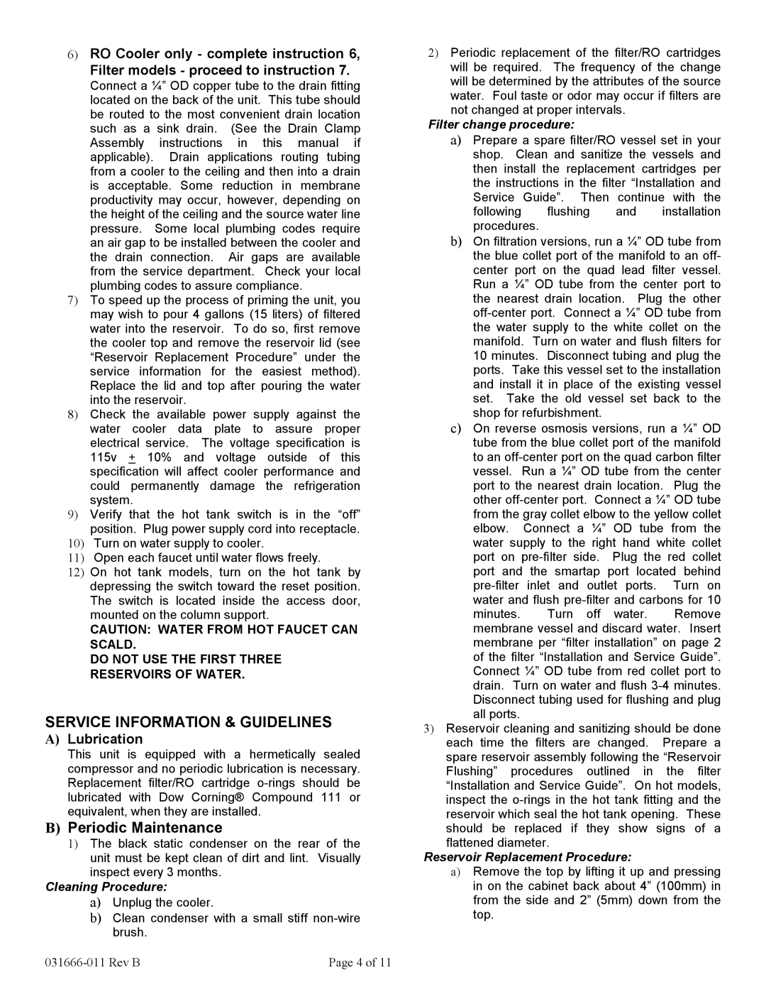 Oasis Concepts PHT1AQK specifications Service Information & Guidelines, Periodic Maintenance 