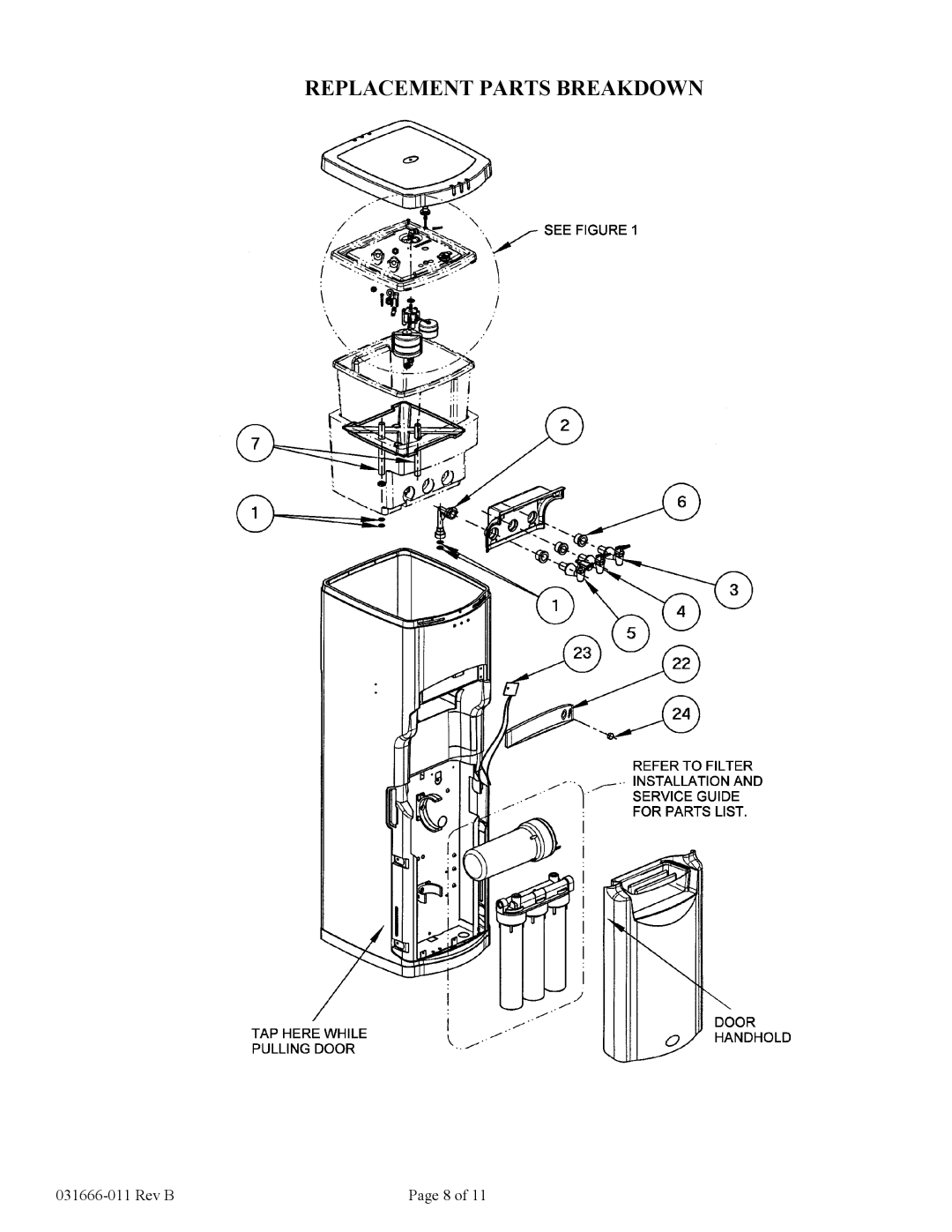 Oasis Concepts PHT1AQK specifications Replacement Parts Breakdown 