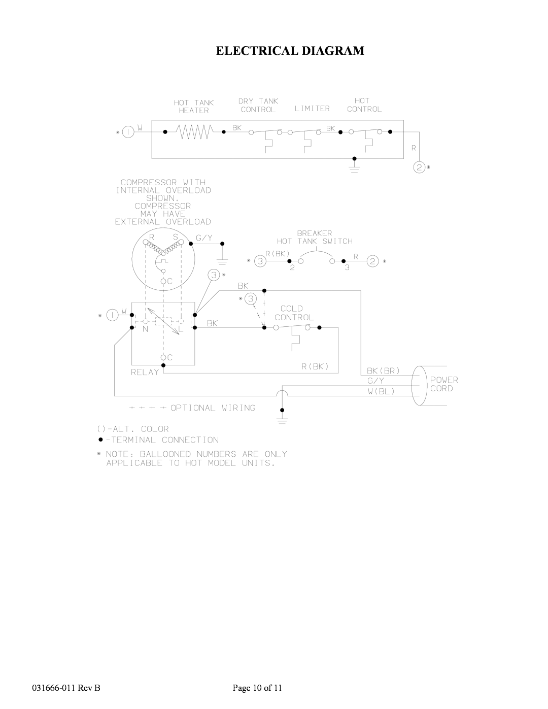 Oasis Concepts PHT1AQK specifications Electrical Diagram, 031666-011Rev B, Page 10 of 