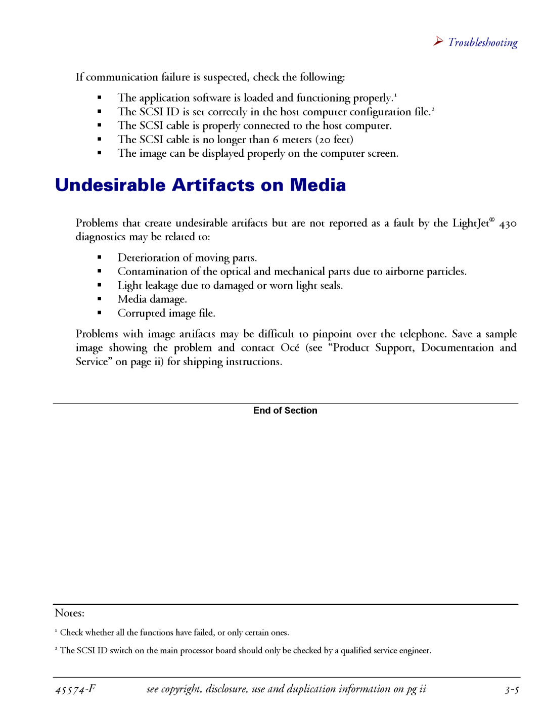 Oce North America 430 manual Undesirable Artifacts on Media 