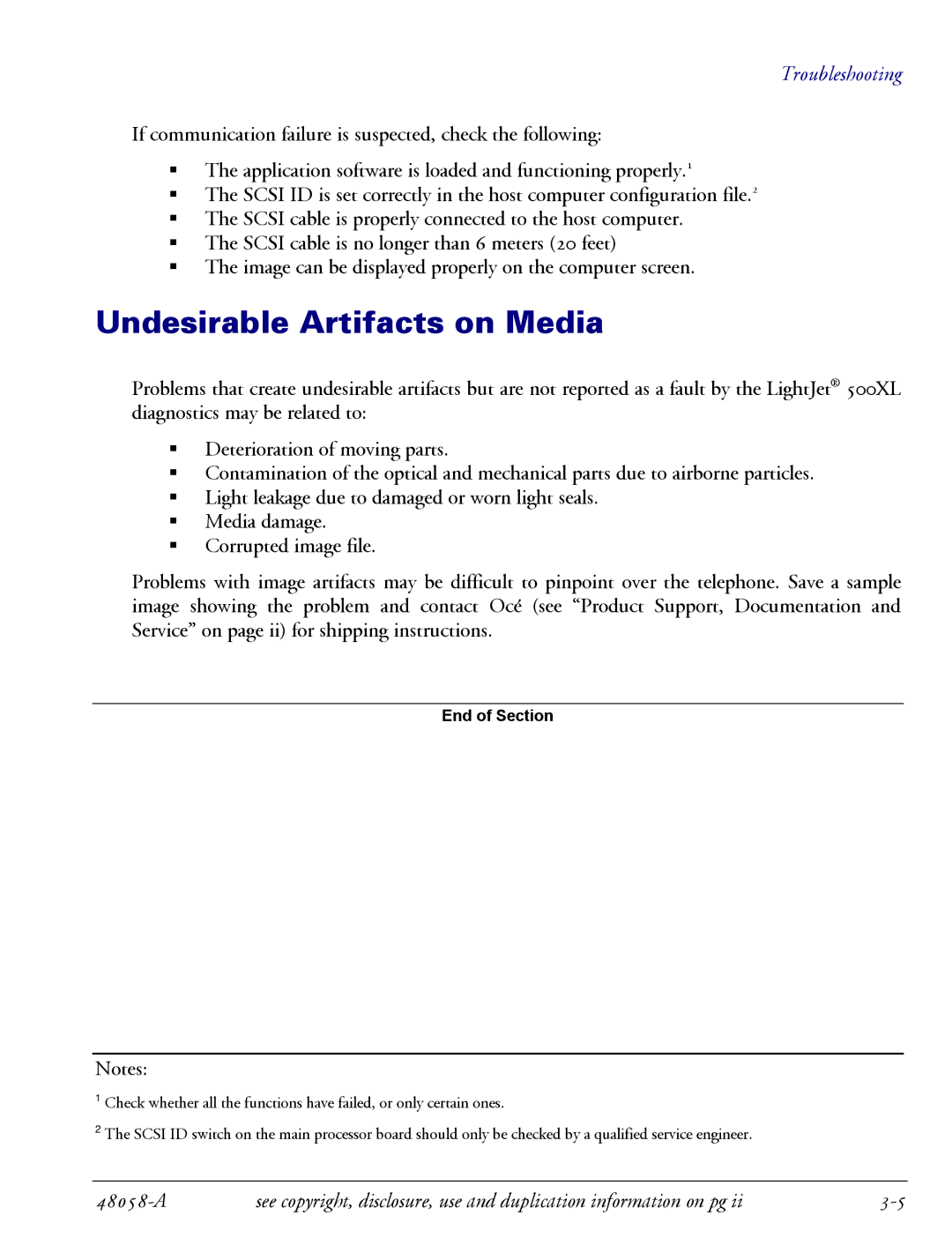 Oce North America 500XL manual Undesirable Artifacts on Media 