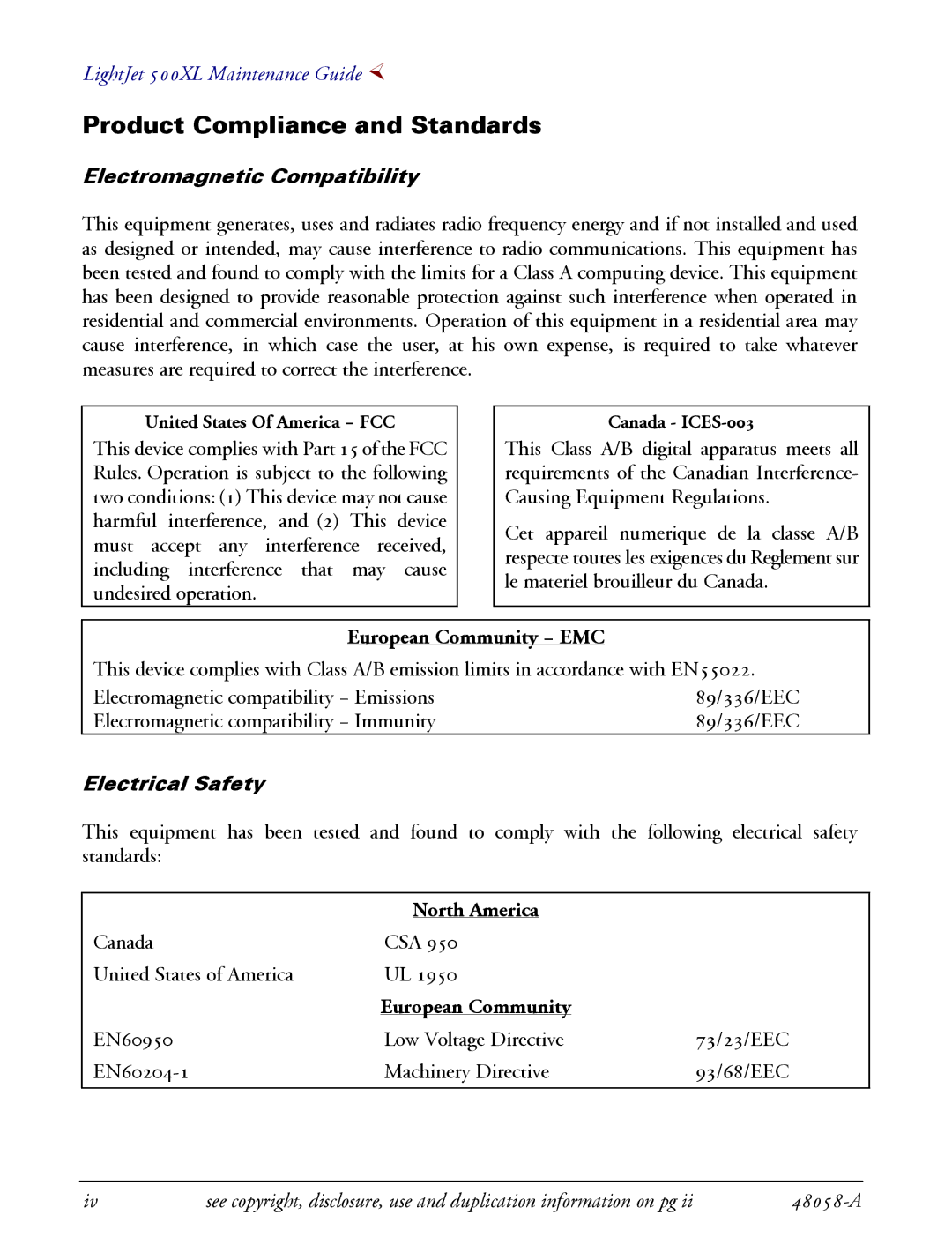 Oce North America 500XL manual Product Compliance and Standards, Electromagnetic Compatibility 