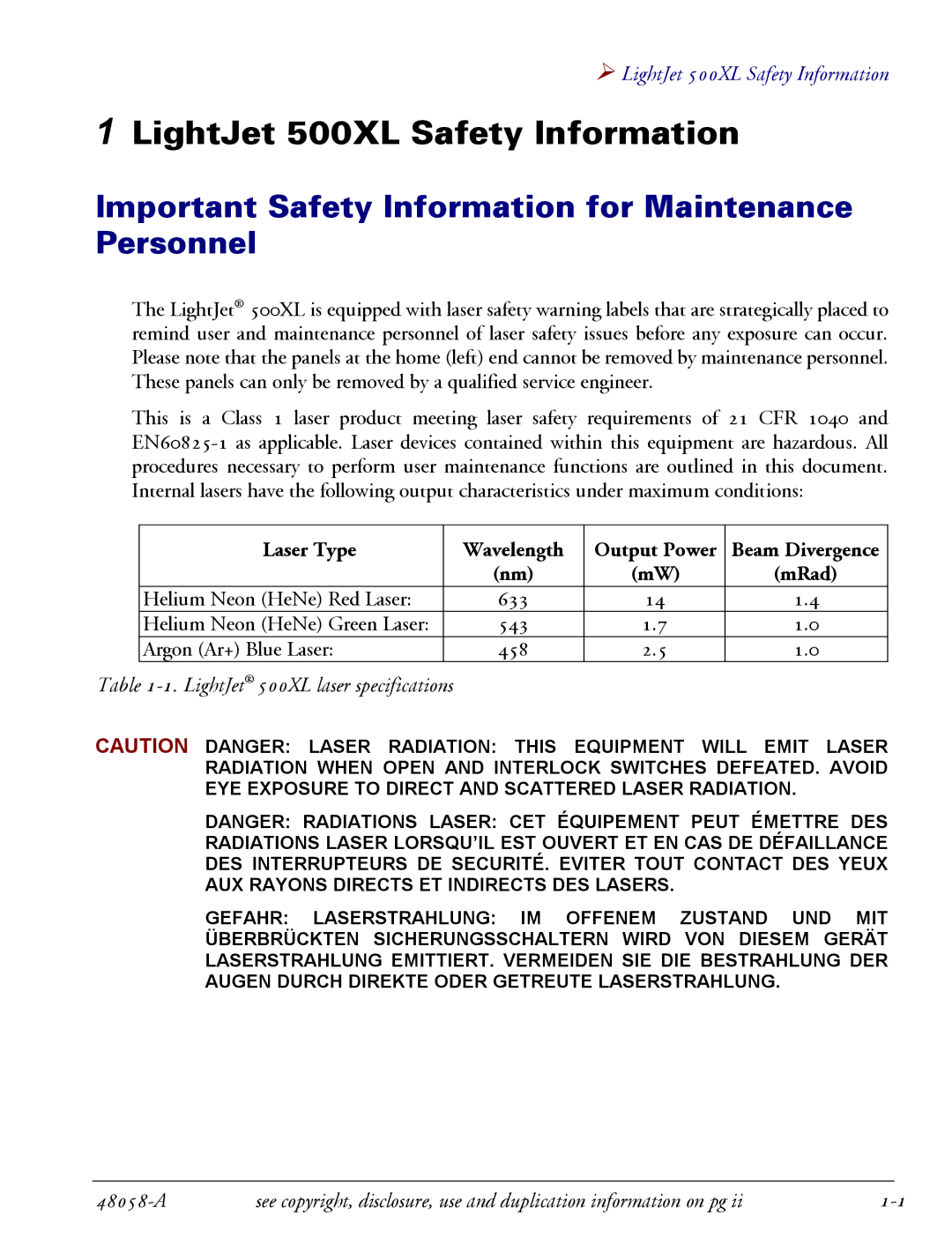 Oce North America manual LightJet 500XL Safety Information, Important Safety Information for Maintenance Personnel 