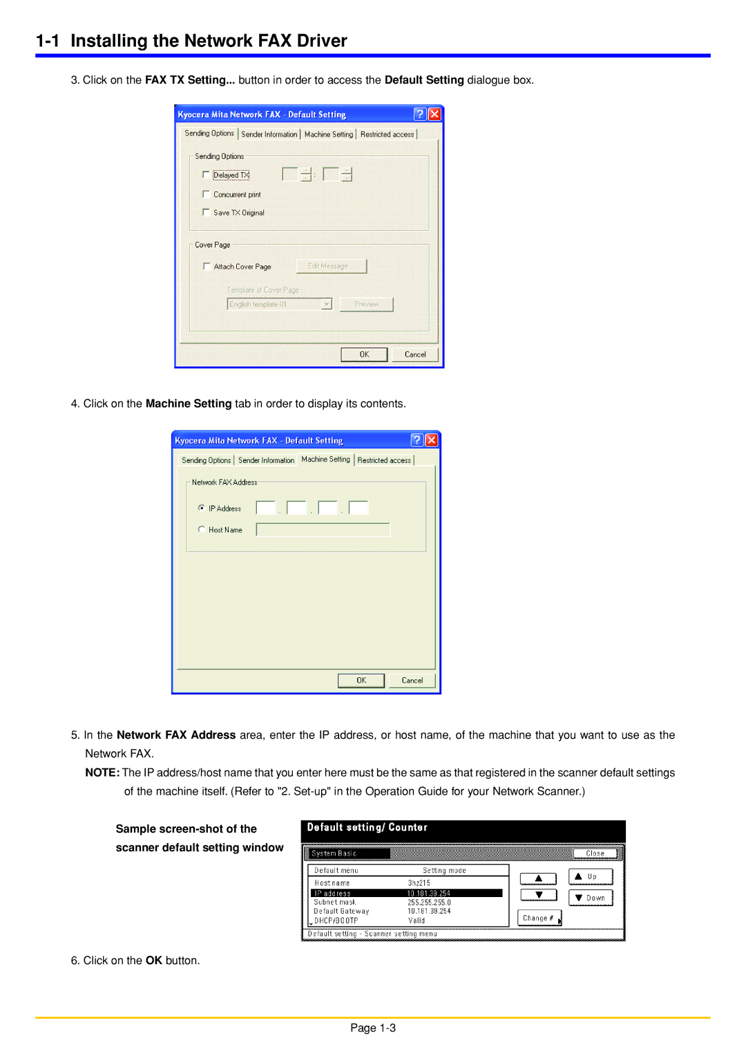 Oce North America OP1040, OP1050, OP1030 manual Sample screen-shot of the scanner default setting window 