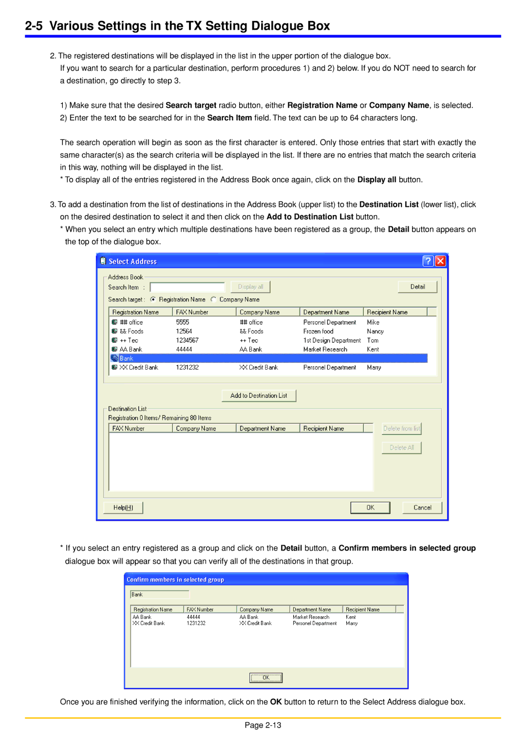 Oce North America OP1030, OP1050, OP1040 manual Various Settings in the TX Setting Dialogue Box 