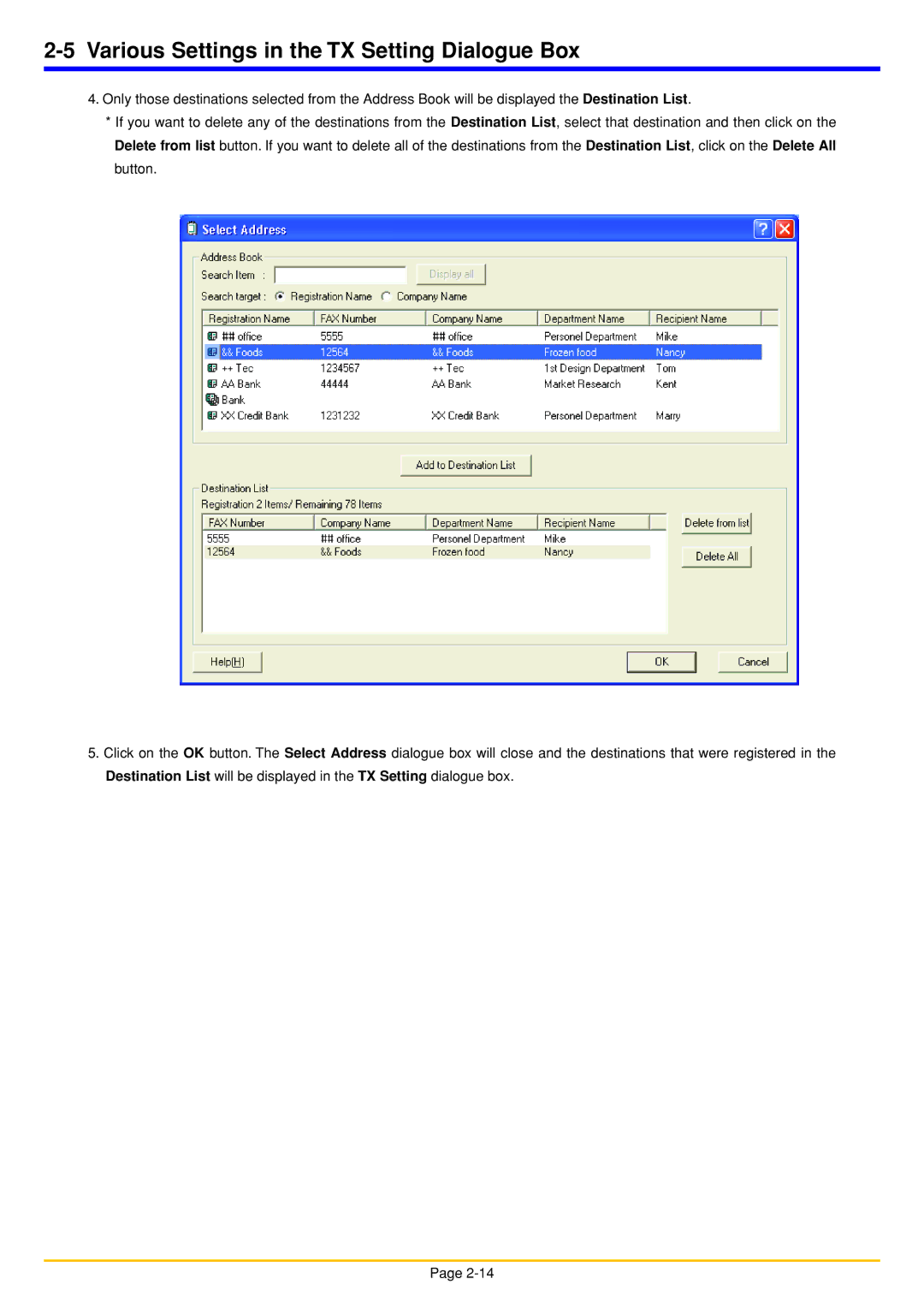 Oce North America OP1050, OP1040, OP1030 manual Various Settings in the TX Setting Dialogue Box 