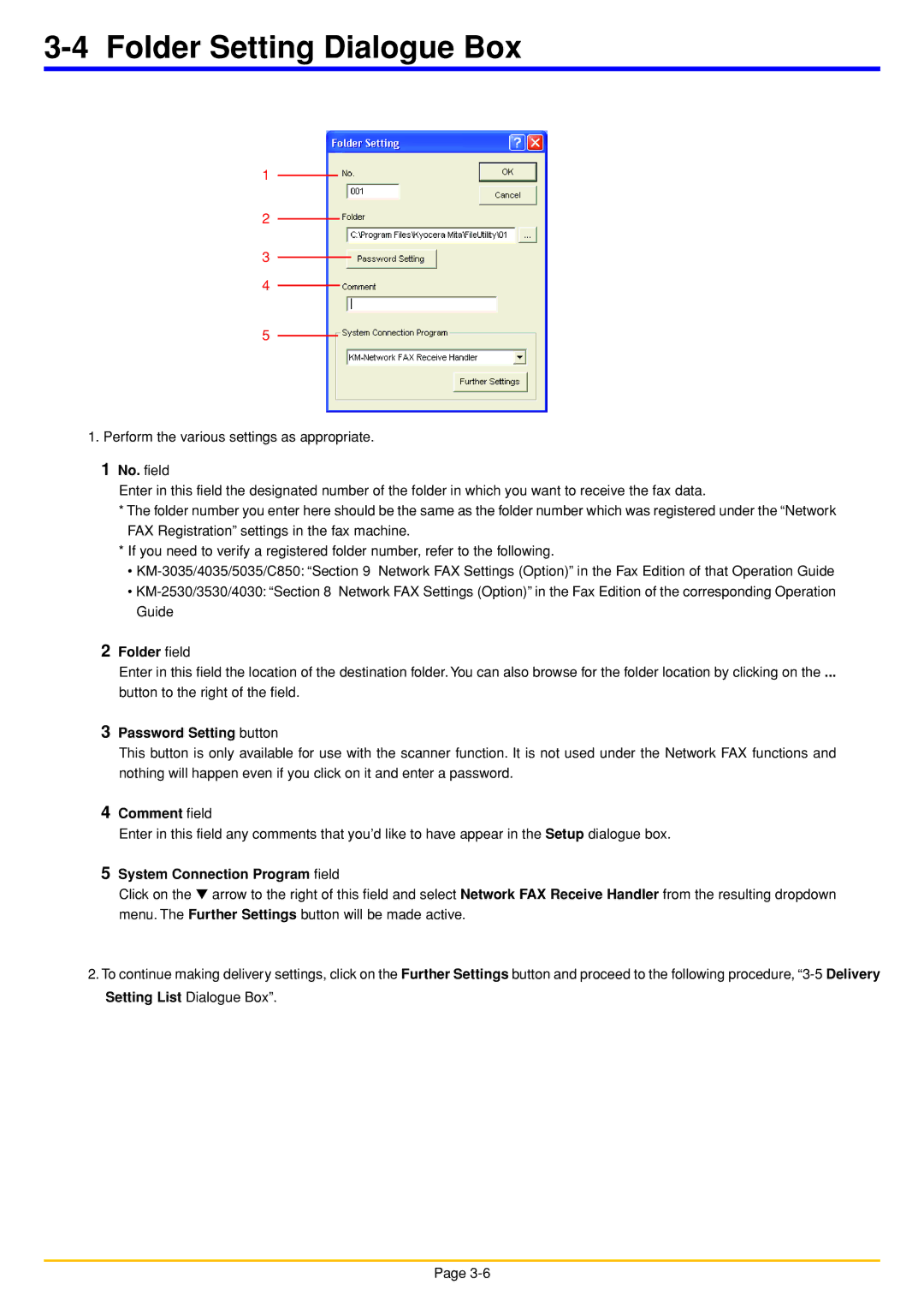 Oce North America OP1040, OP1050, OP1030 Folder Setting Dialogue Box, Folder field, Password Setting button, Comment field 