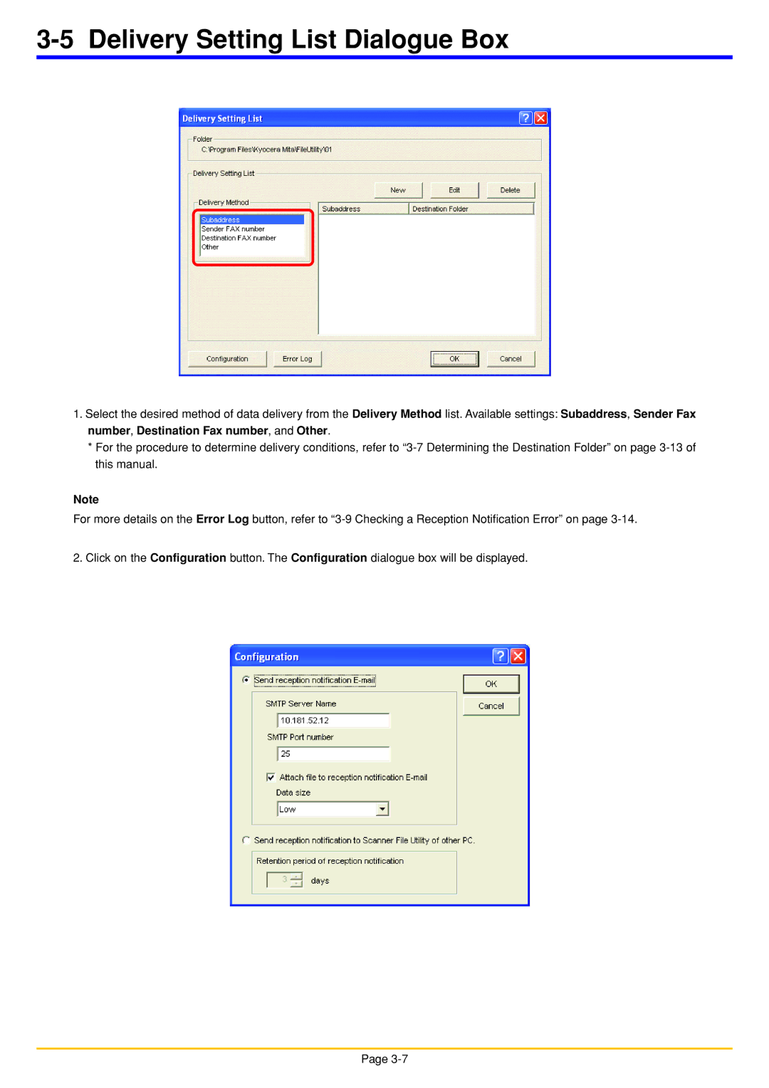 Oce North America OP1030, OP1050, OP1040 manual Delivery Setting List Dialogue Box 