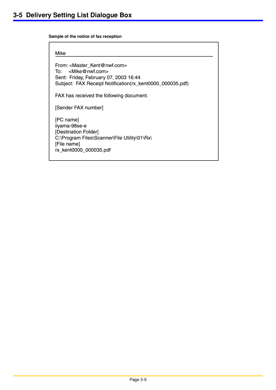 Oce North America OP1040, OP1050, OP1030 manual Sample of the notice of fax reception 