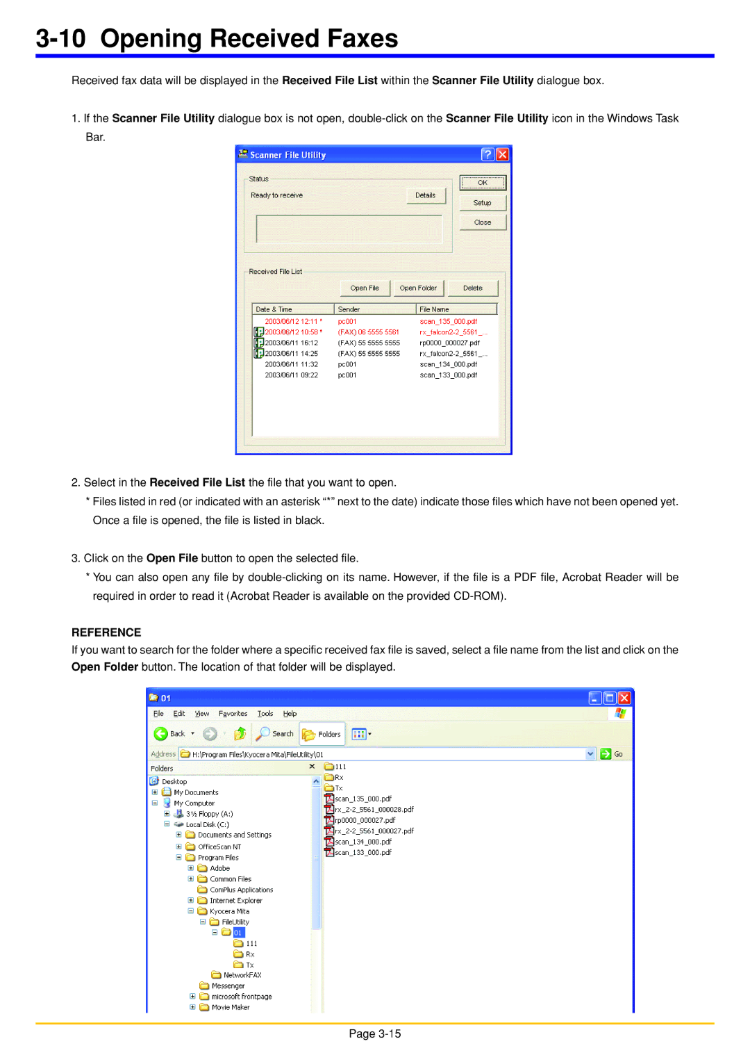 Oce North America OP1040, OP1050, OP1030 manual Opening Received Faxes, Reference 