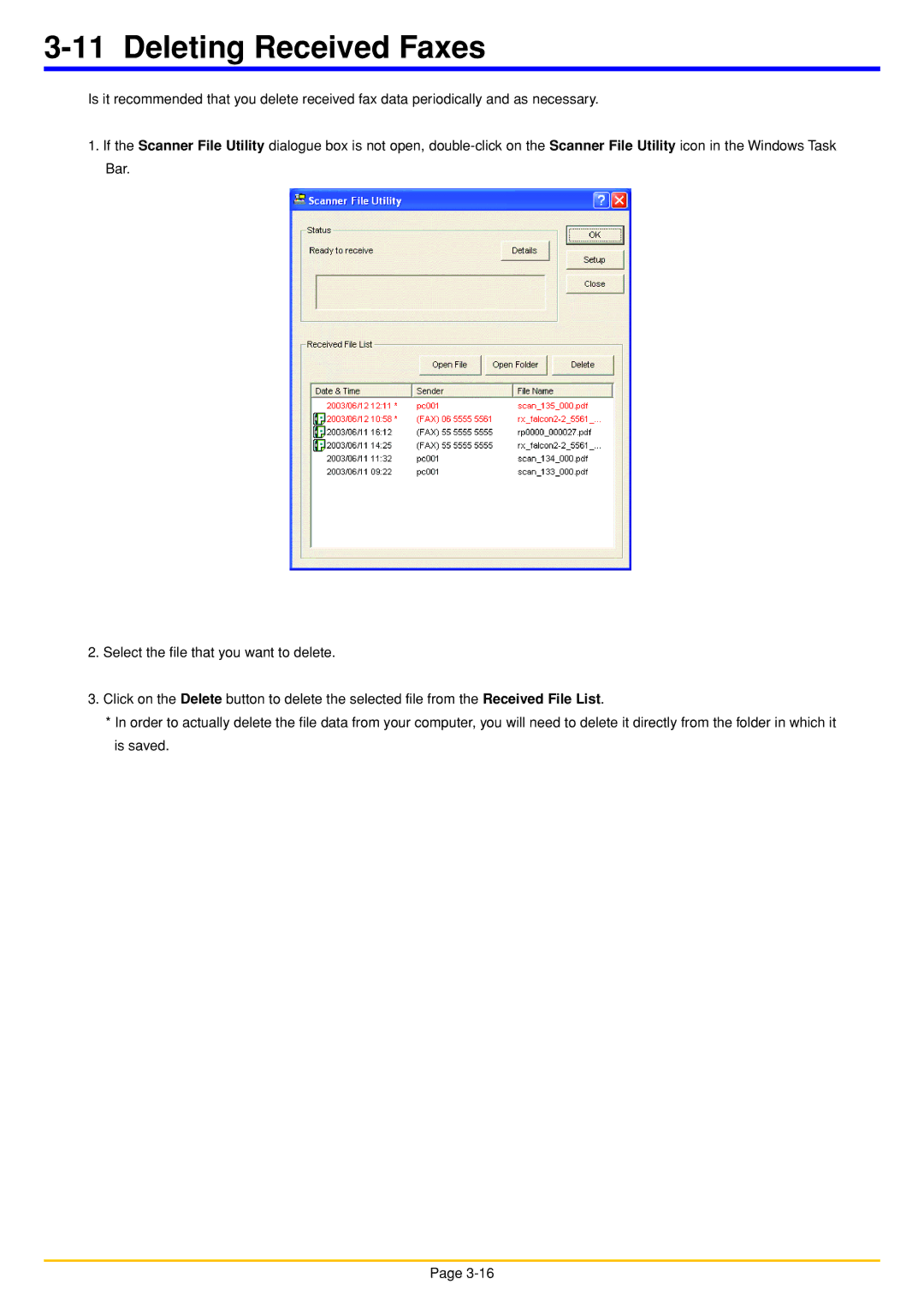 Oce North America OP1030, OP1050, OP1040 manual Deleting Received Faxes 