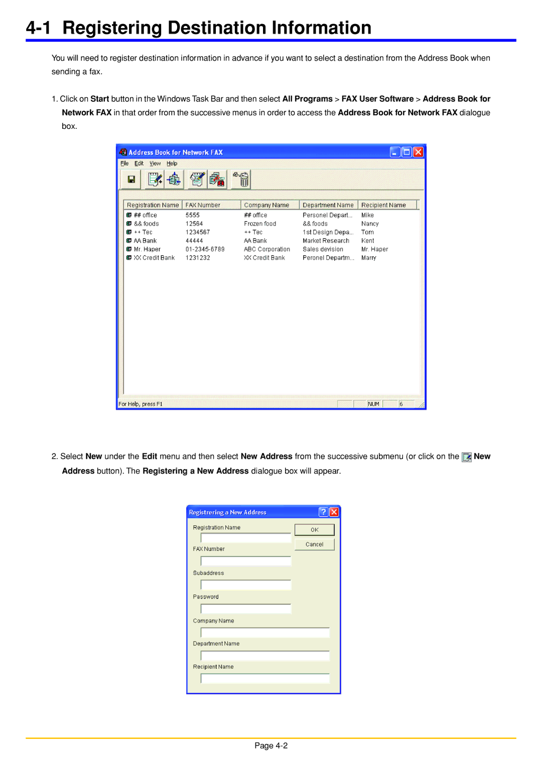 Oce North America OP1040, OP1050, OP1030 manual Registering Destination Information 