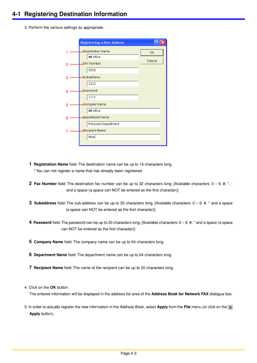 Oce North America OP1030, OP1050, OP1040 manual Registering Destination Information 