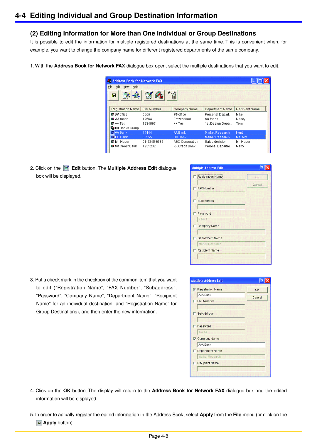 Oce North America OP1040, OP1050, OP1030 manual Editing Individual and Group Destination Information 