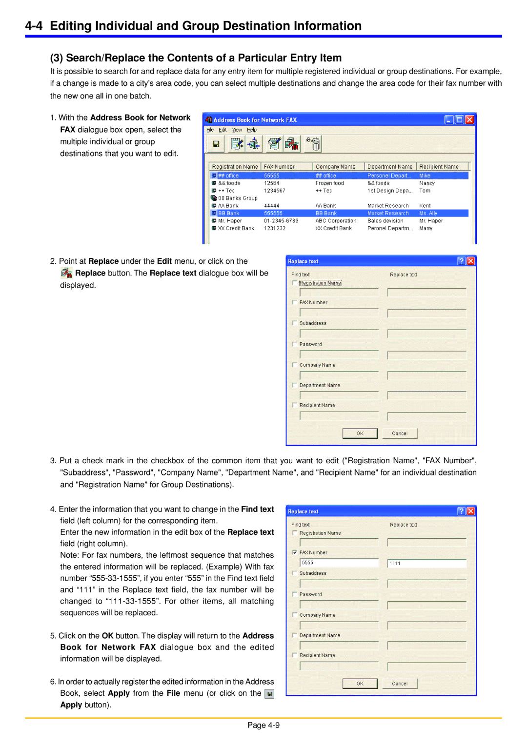 Oce North America OP1030, OP1050, OP1040 manual Search/Replace the Contents of a Particular Entry Item 