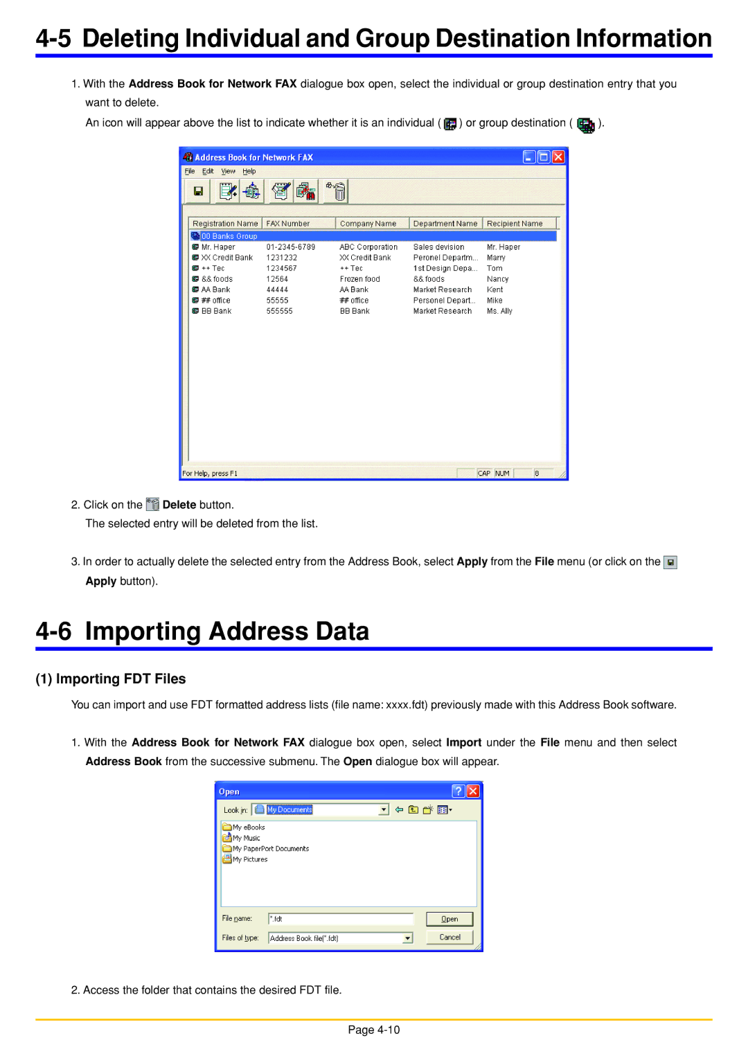 Oce North America OP1050, OP1040, OP1030 manual Importing Address Data, Importing FDT Files 