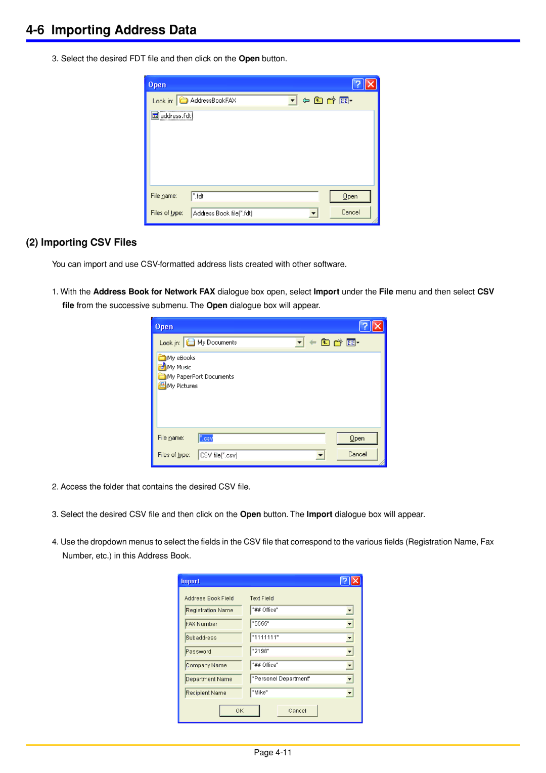 Oce North America OP1040, OP1050, OP1030 manual Importing Address Data, Importing CSV Files 