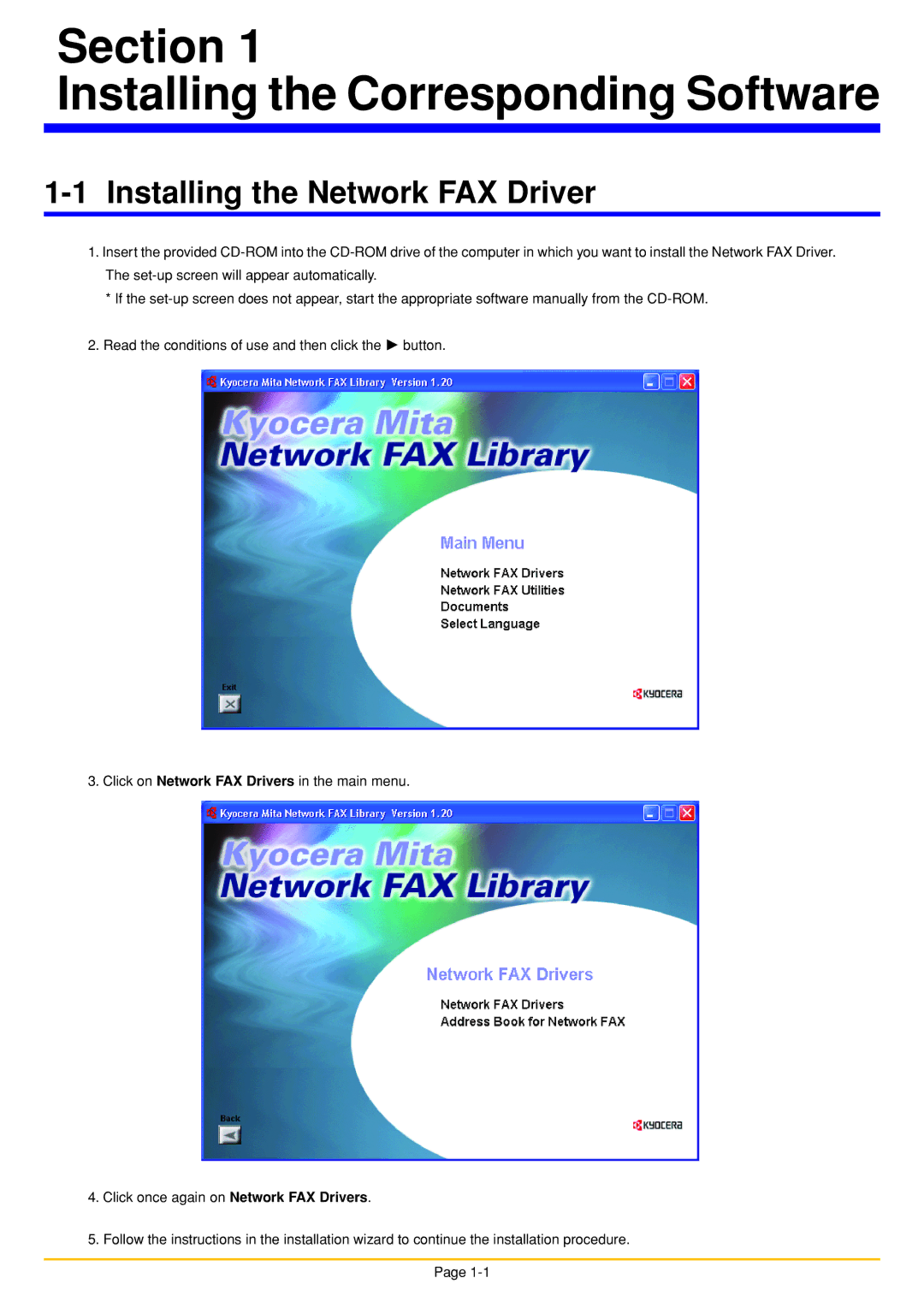 Oce North America OP1030, OP1050, OP1040 Section Installing the Corresponding Software, Installing the Network FAX Driver 