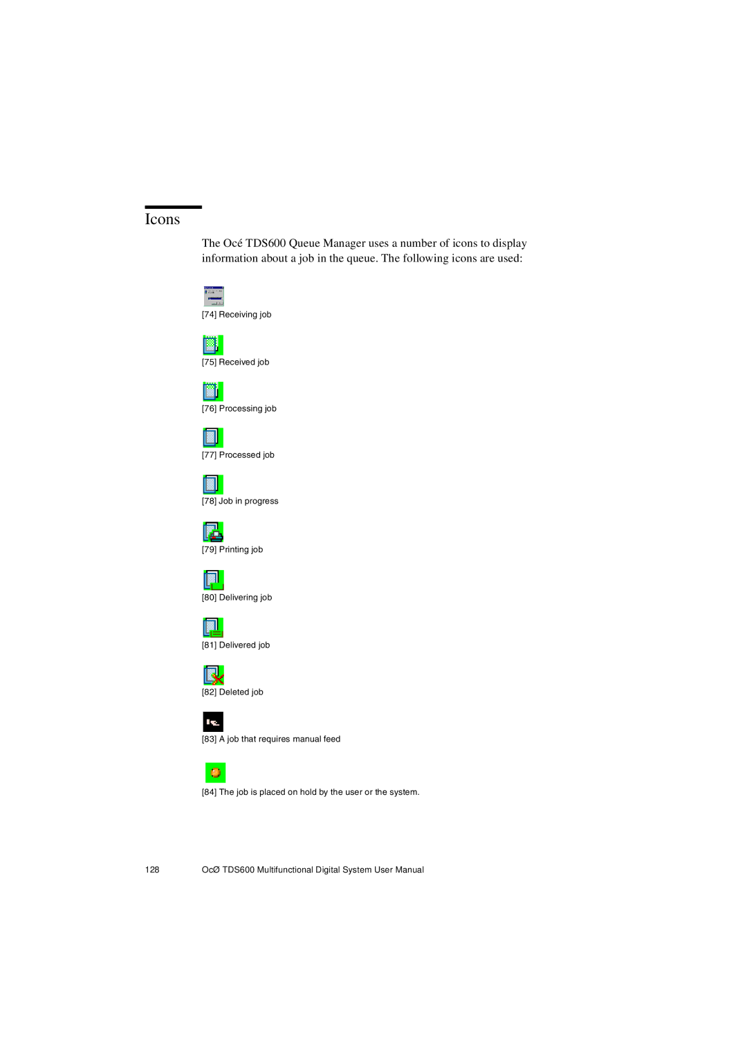 Oce North America TDS600 user manual Icons 