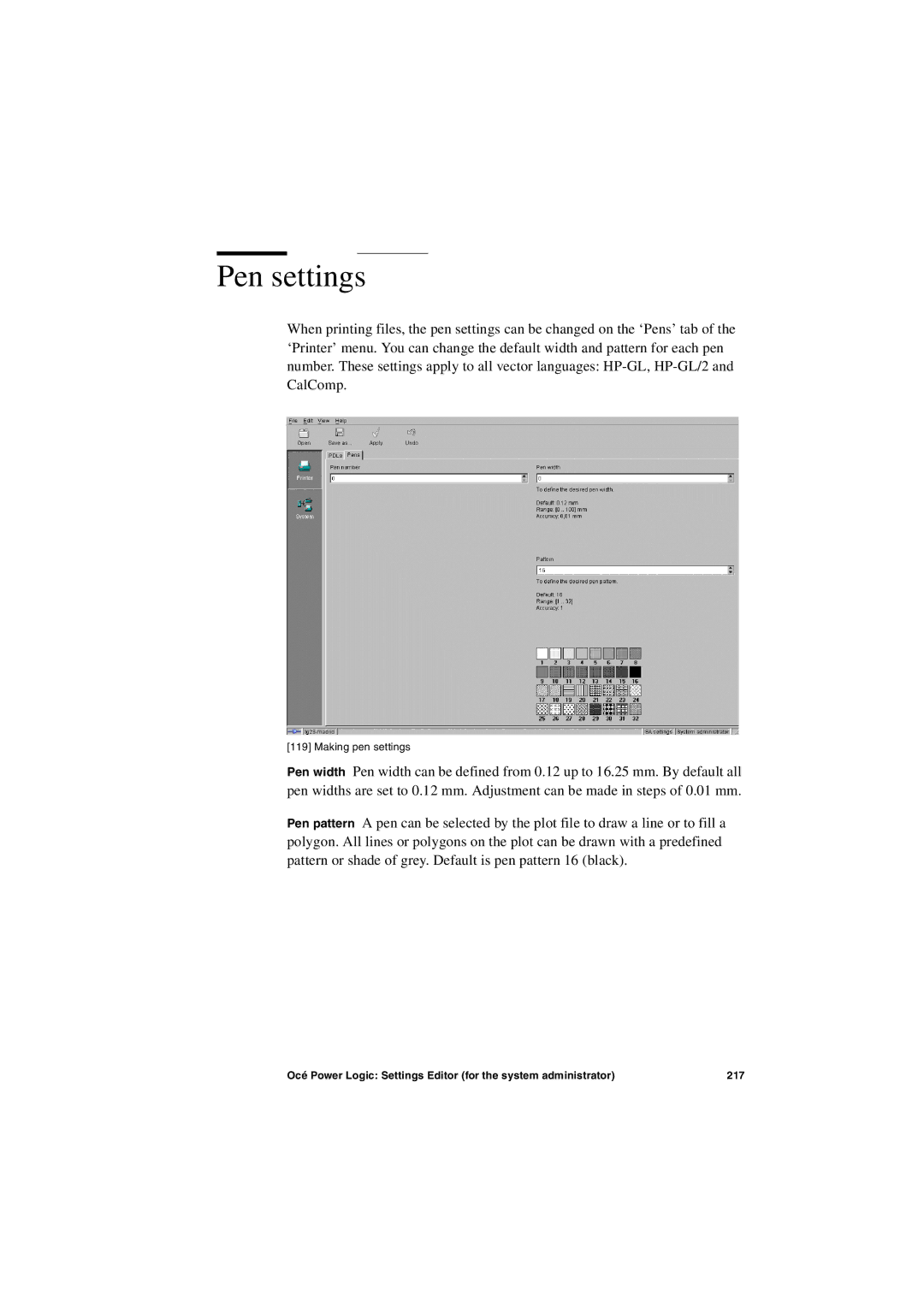 Oce North America TDS600 user manual Pen settings 