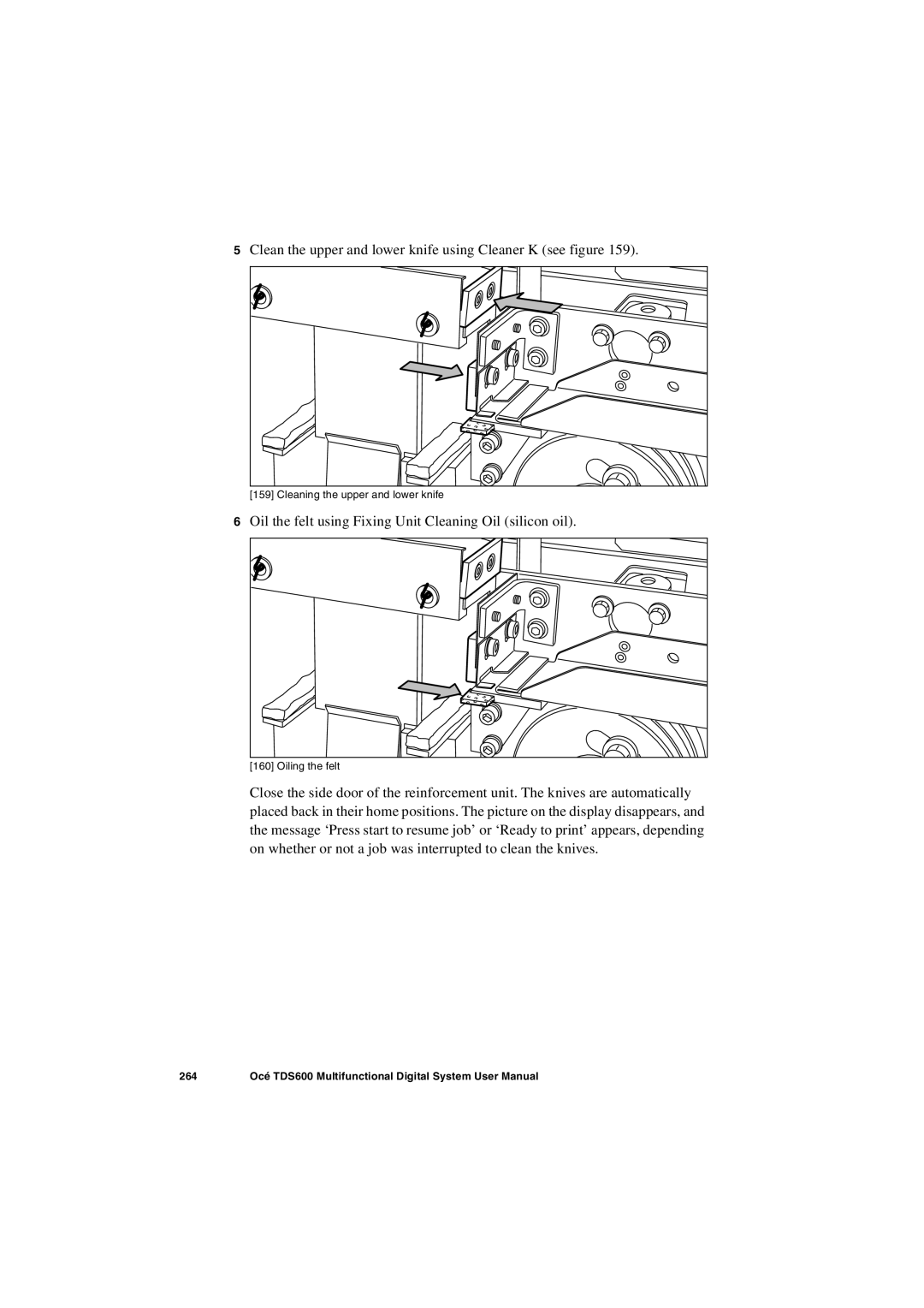 Oce North America TDS600 user manual Clean the upper and lower knife using Cleaner K see figure 