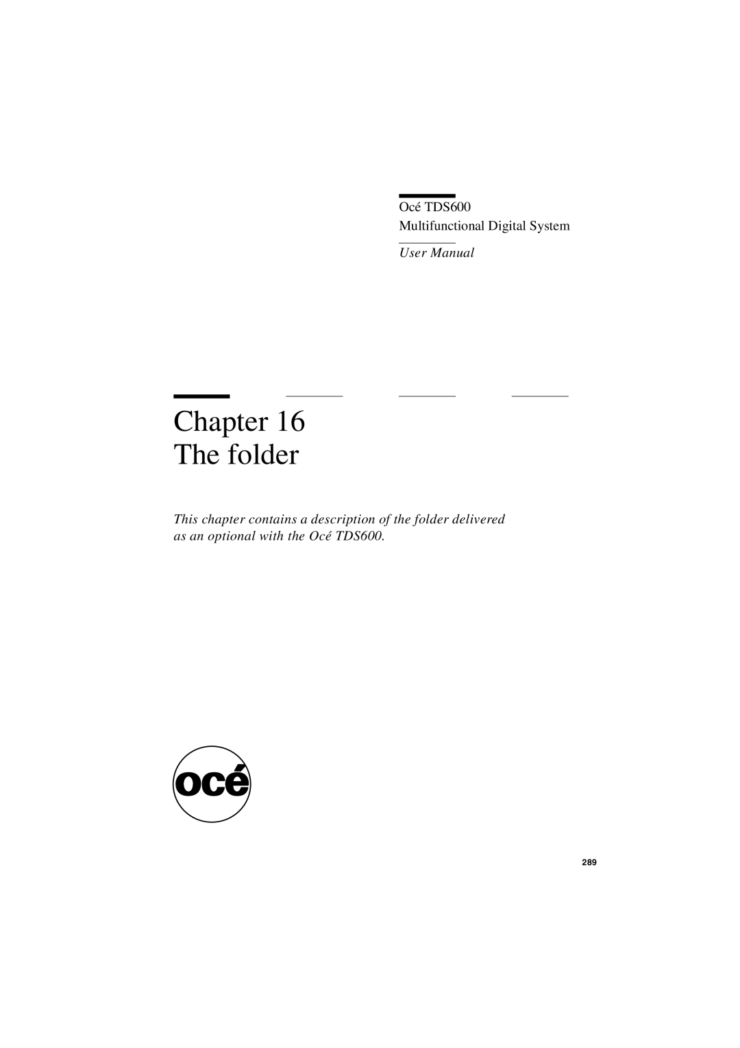 Oce North America TDS600 user manual Chapter Folder 