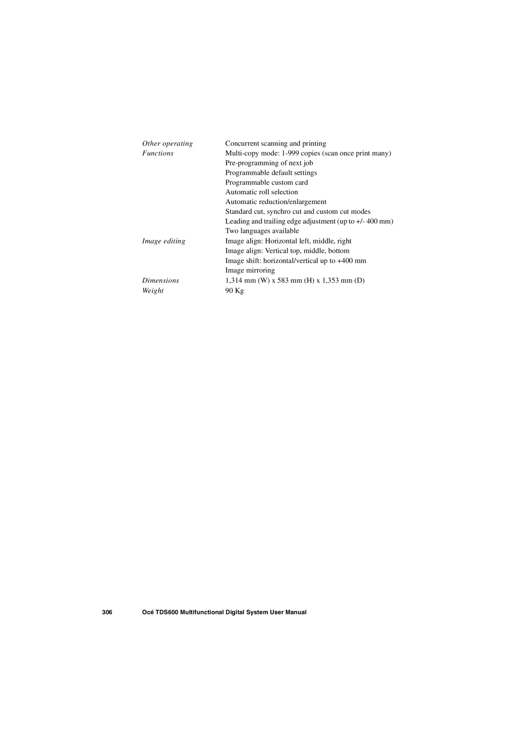 Oce North America TDS600 user manual Other operating Concurrent scanning and printing Functions 