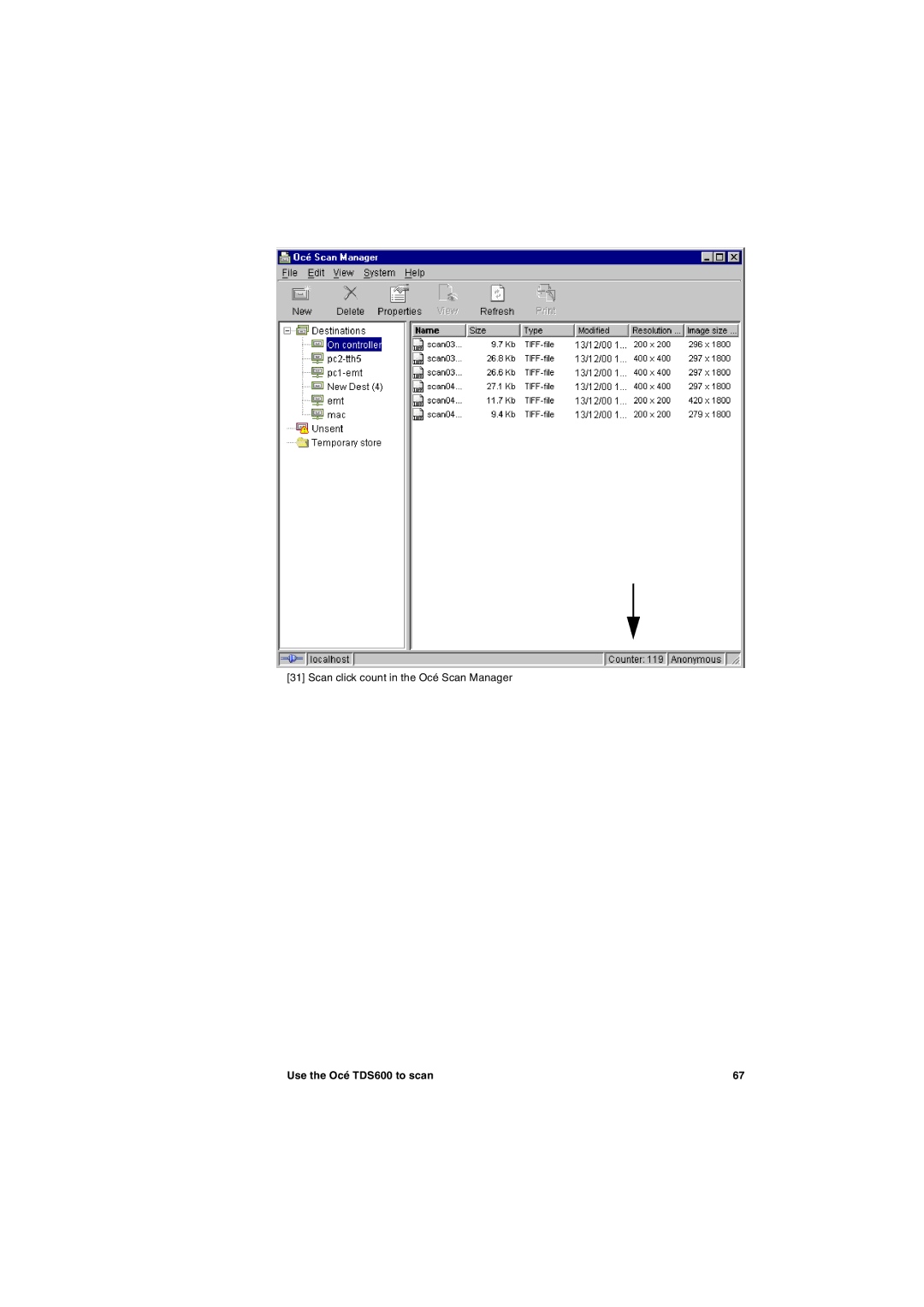 Oce North America TDS600 user manual Scan click count in the Océ Scan Manager 