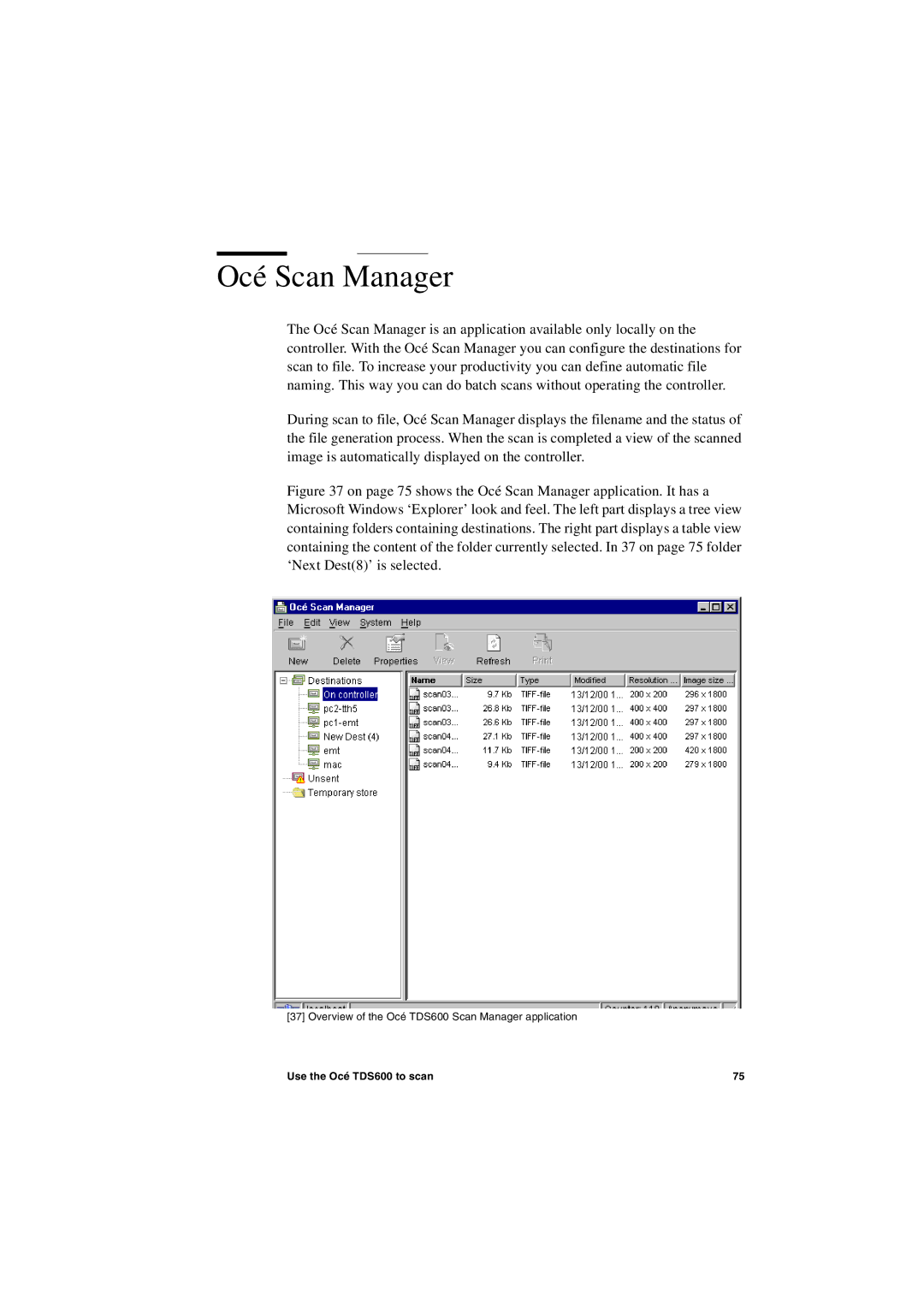 Oce North America TDS600 user manual Océ Scan Manager 