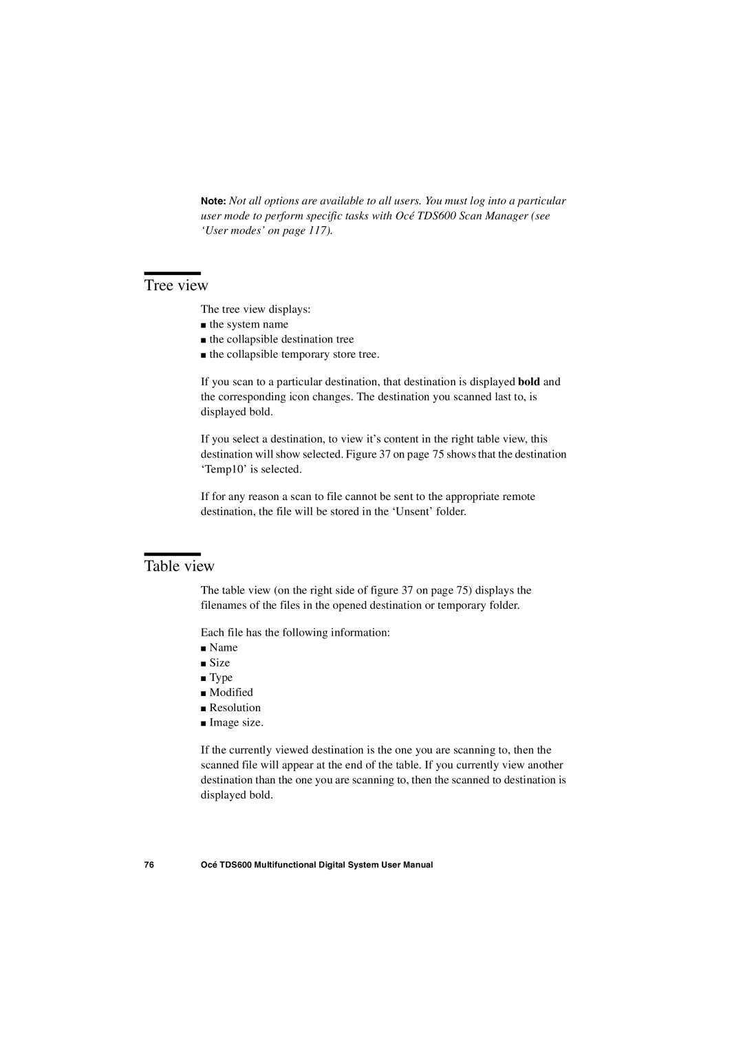 Oce North America TDS600 user manual Tree view, Table view 