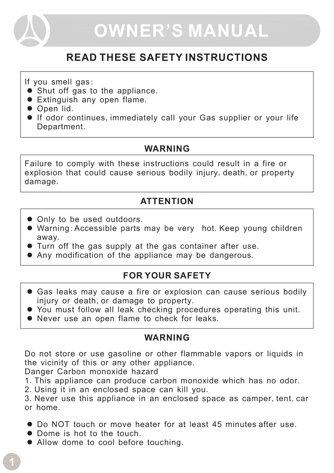 Ocean Electronic Tabletop Heater manual Read These Safety Instructions, For Your Safety 