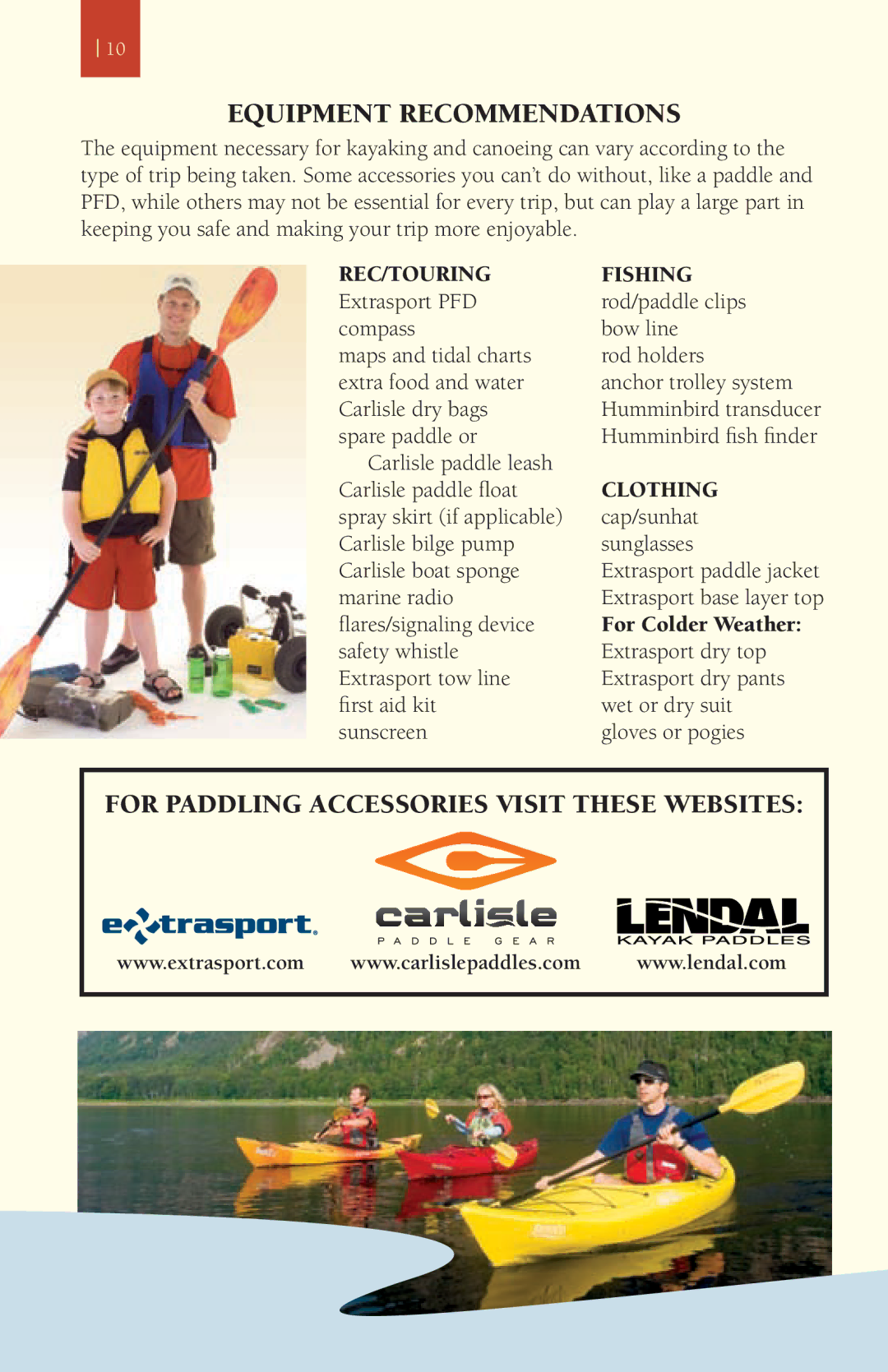 Ocean Kayak Kayak manual Equipment Recommendations, Rec/Touring, Fishing rod/paddle clips bow line 