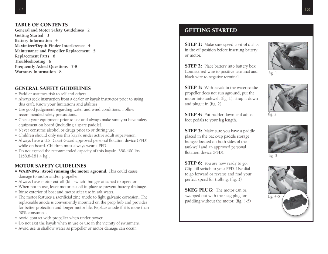 Ocean Kayak TORQUE manual Table of Contents, General Safety Guidelines, Motor Safety Guidelines 