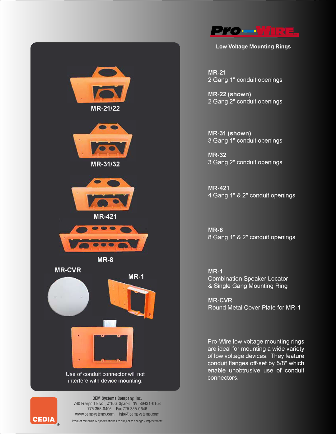 OEM Systems BB-12, BB-22, BB-11, BB-21 specifications MR-21/22 MR-31/32 MR-421 MR-8, Mr-Cvr, MR-1 