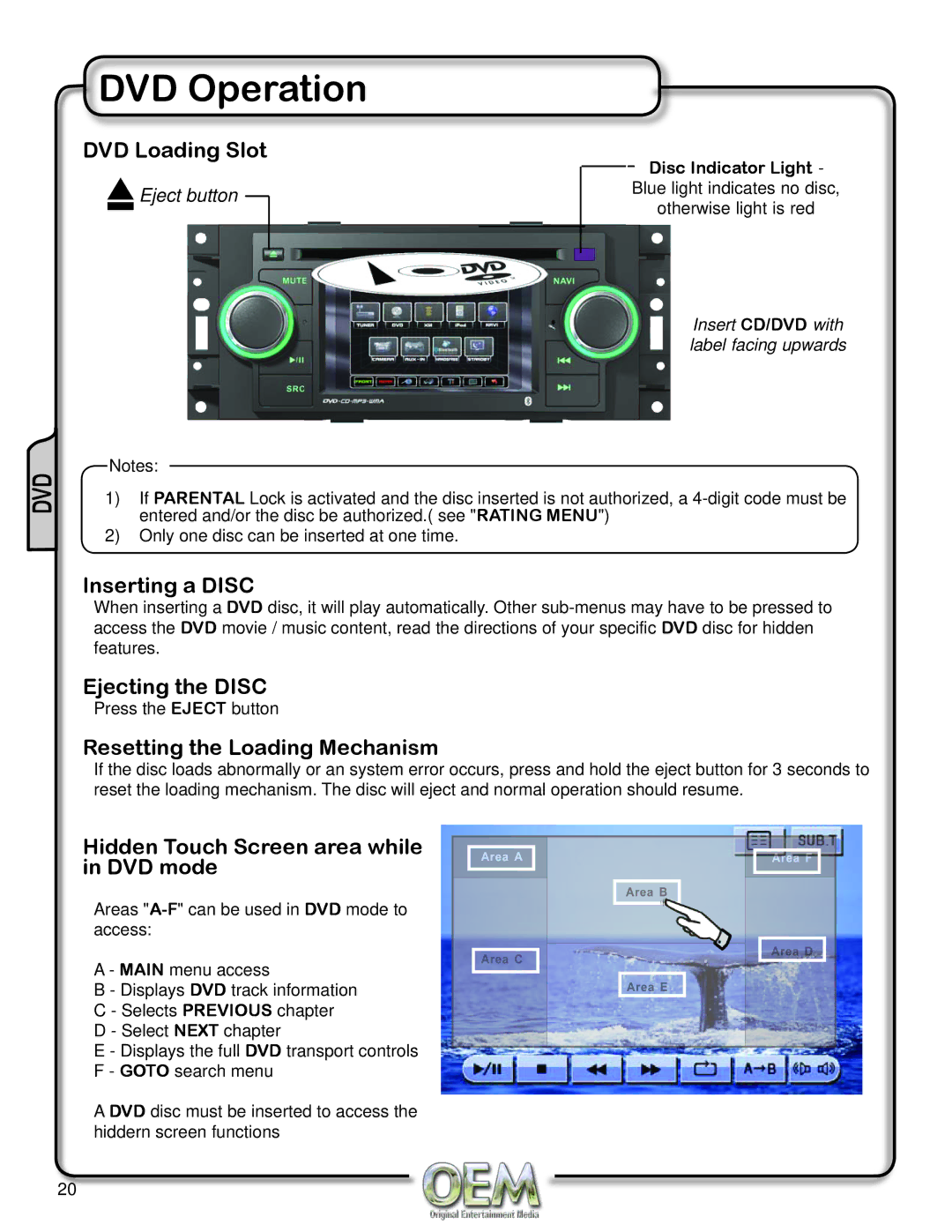 OEM Systems CH-4100 operation manual DVD Operation 