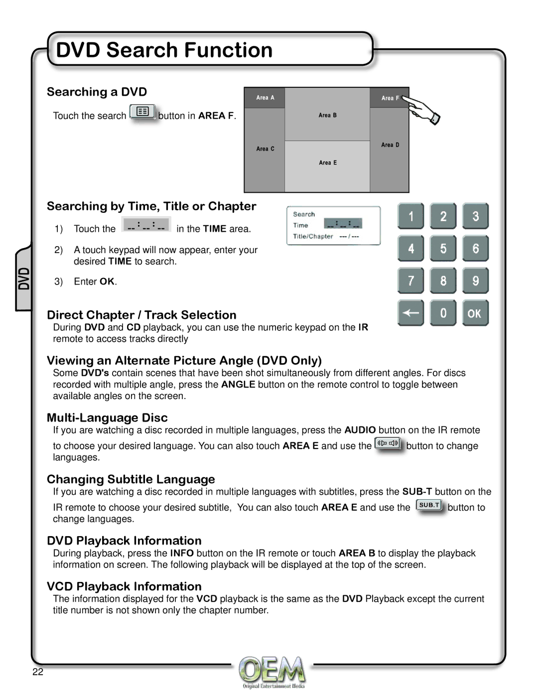 OEM Systems CH-4100 Searching by Time, Title or Chapter, Direct Chapter / Track Selection, Multi-Language Disc 