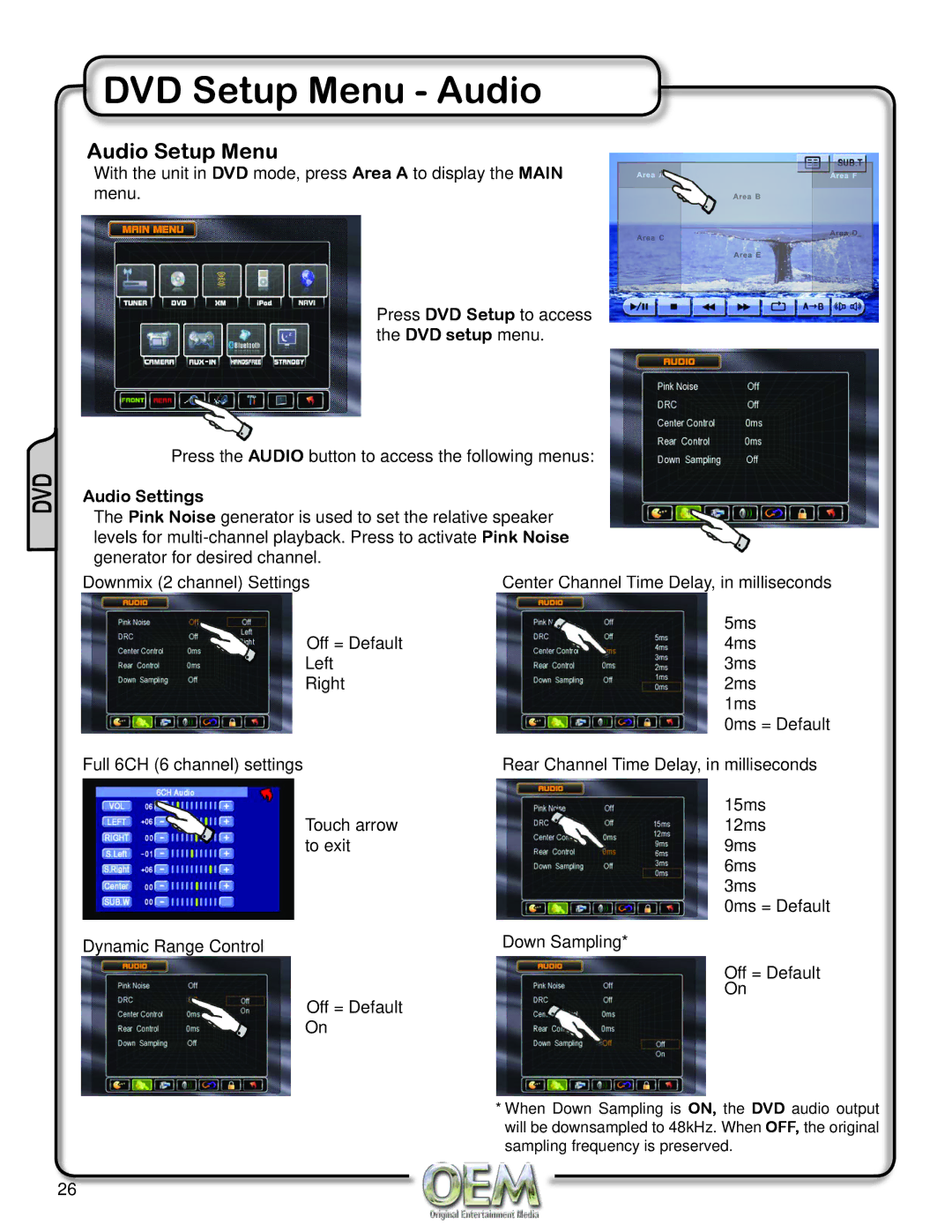 OEM Systems CH-4100 operation manual DVD Setup Menu Audio, Audio Setup Menu, Audio Settings 