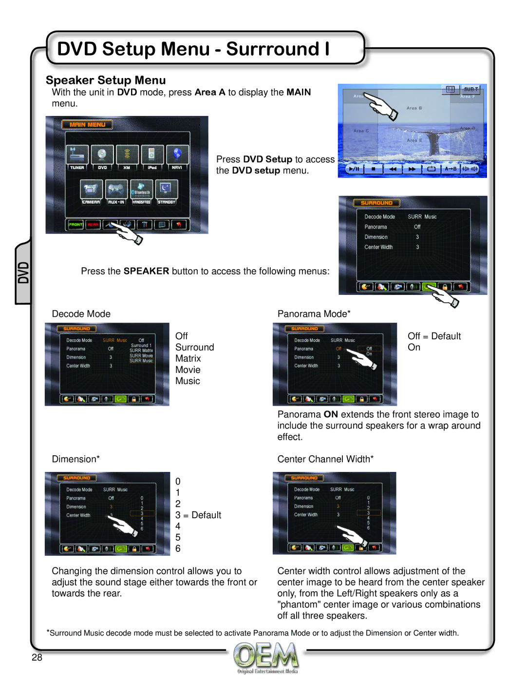 OEM Systems CH-4100 operation manual DVD Setup Menu Surrround 