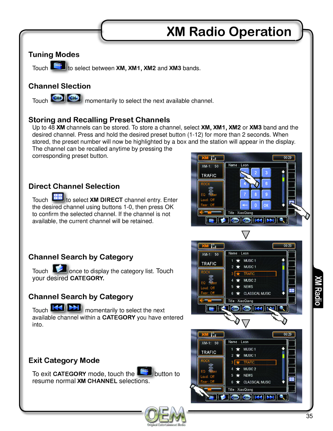 OEM Systems CH-4100 Tuning Modes, Channel Slection, Storing and Recalling Preset Channels, Direct Channel Selection 