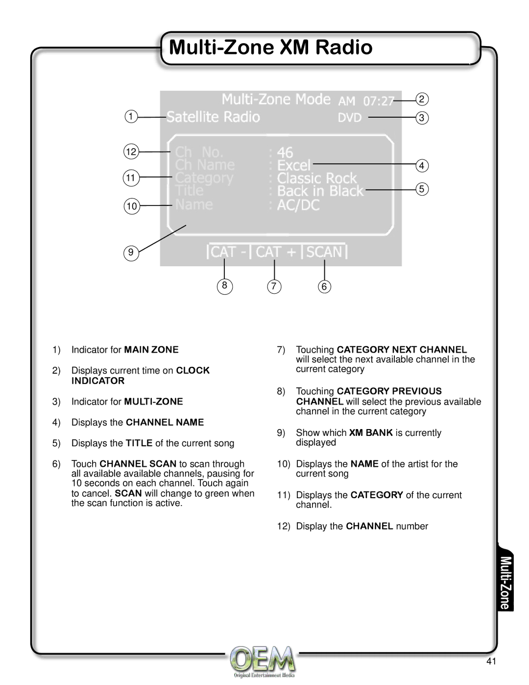 OEM Systems CH-4100 operation manual Multi-Zone XM Radio 