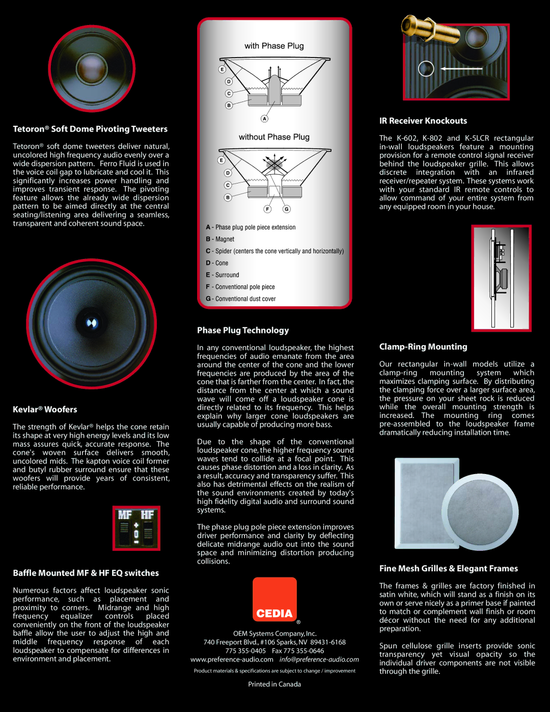 OEM Systems Loudspeaker manual Tetoron Soft Dome Pivoting Tweeters 