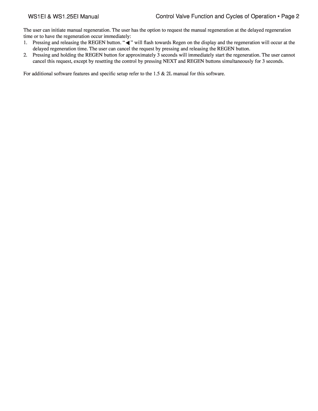 OEM Systems instruction manual WS1EI & WS1.25EI Manual, Control Valve Function and Cycles of Operation Page 