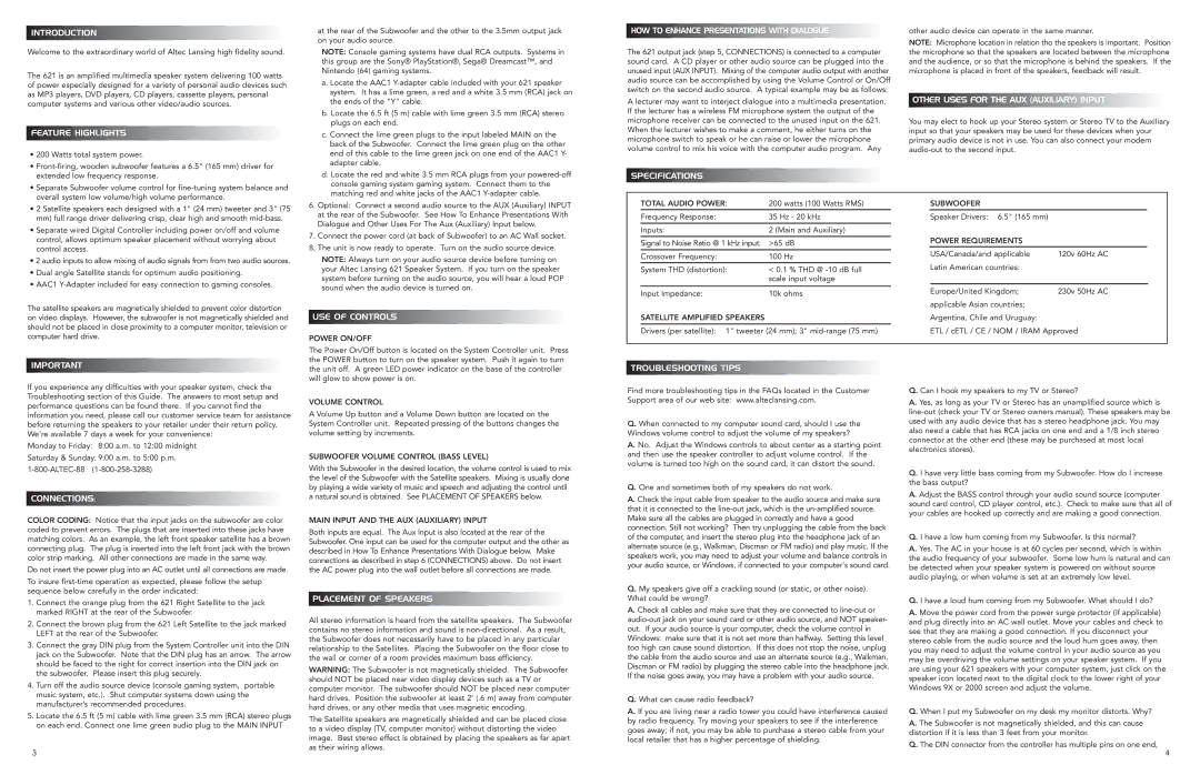 OFT Speakers Introduction, Feature Highlights, HOW to Enhance Presentations with Dialogue, USE of Controls, Specifications 