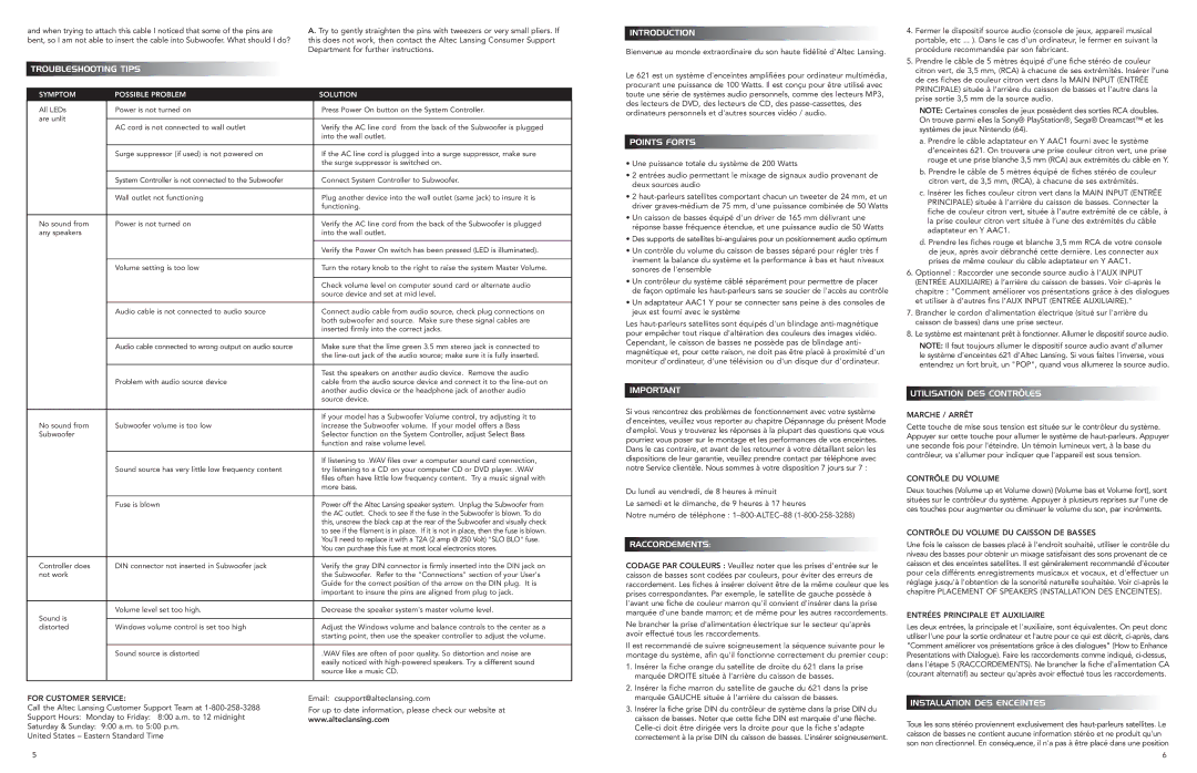 OFT Speakers manual Points Forts, Raccordements, Utilisation DES Contrôles, Installation DES Enceintes 